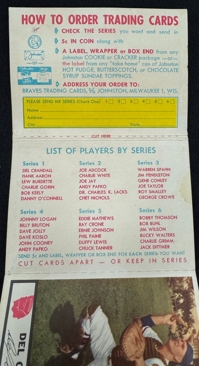 1955 Johnston Cookies Complete Series 1 6 Card Panel w/ Hank Aaron