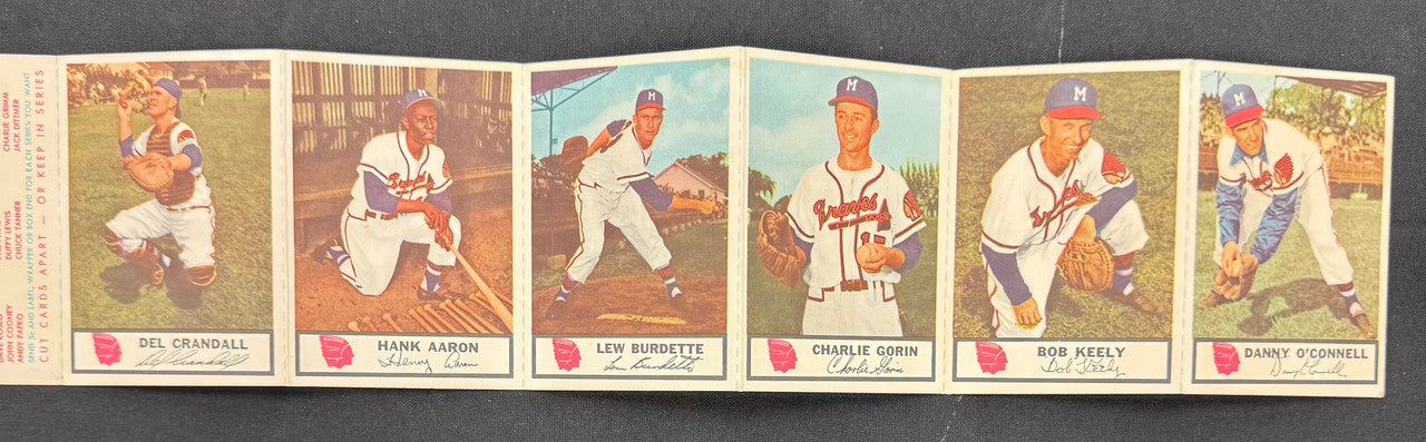1955 Johnston Cookies Complete Series 1 6 Card Panel w/ Hank Aaron