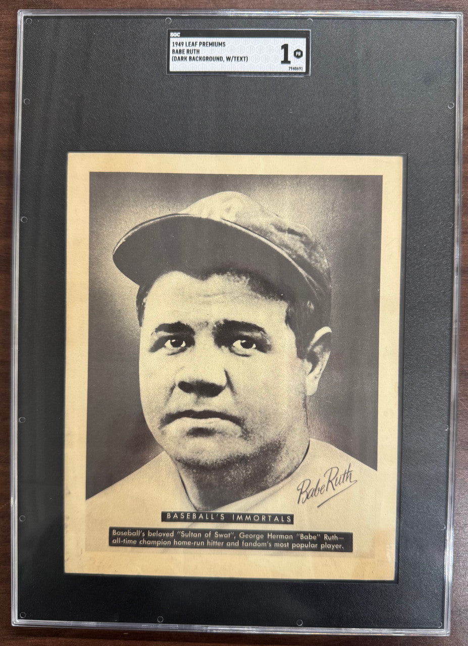 1949 Leaf Premiums Baseball's Immortals Babe Ruth Dark Background w/ Text SGC 1