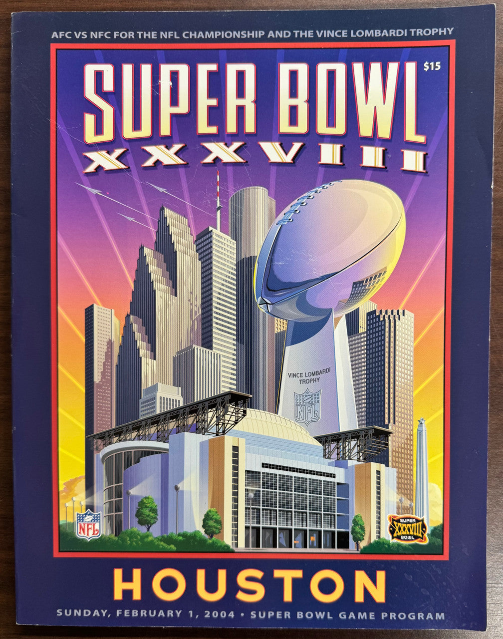 2004 Super Bowl XXXVIII Ticket(Gold Level) Program + Pin