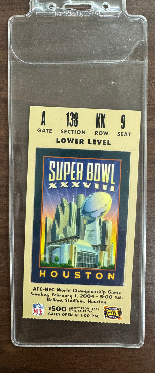2004 Super Bowl XXXVIII Ticket(Gold Level) Program + Pin