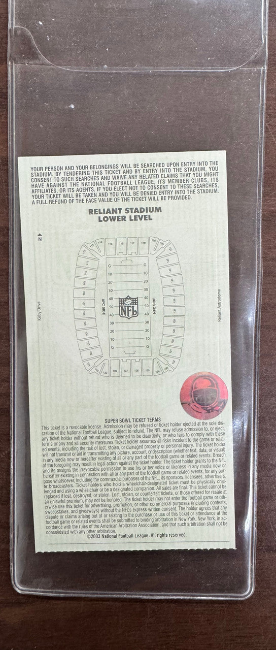 2004 Super Bowl XXXVIII Ticket(Gold Level) Program + Pin