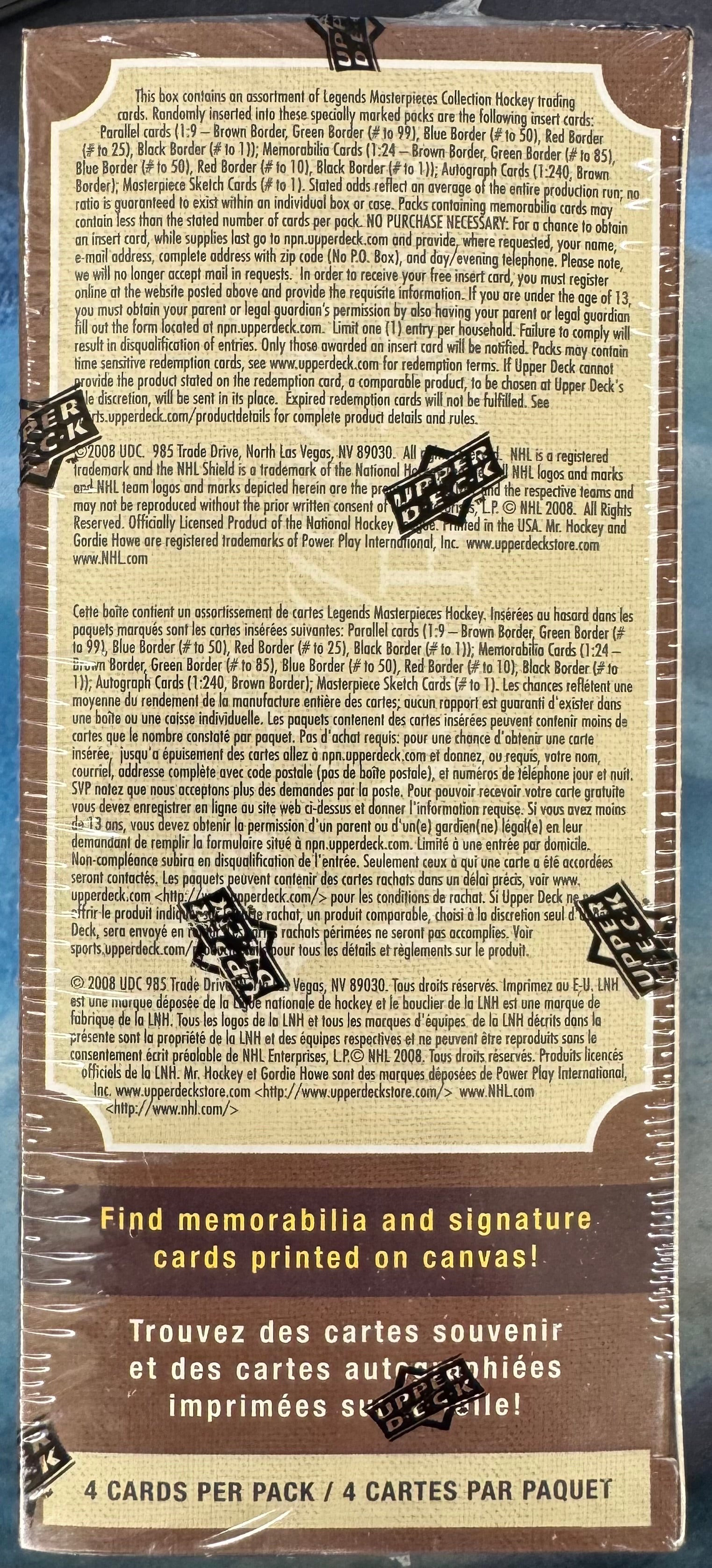 2008/09 Upper Deck Legends Masterpieces Hockey Blaster Box
