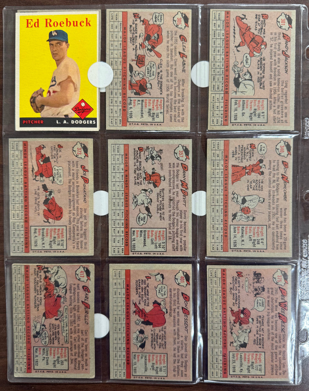1958 Topps Baseball Los Angeles Dodgers Complete Team Set EX