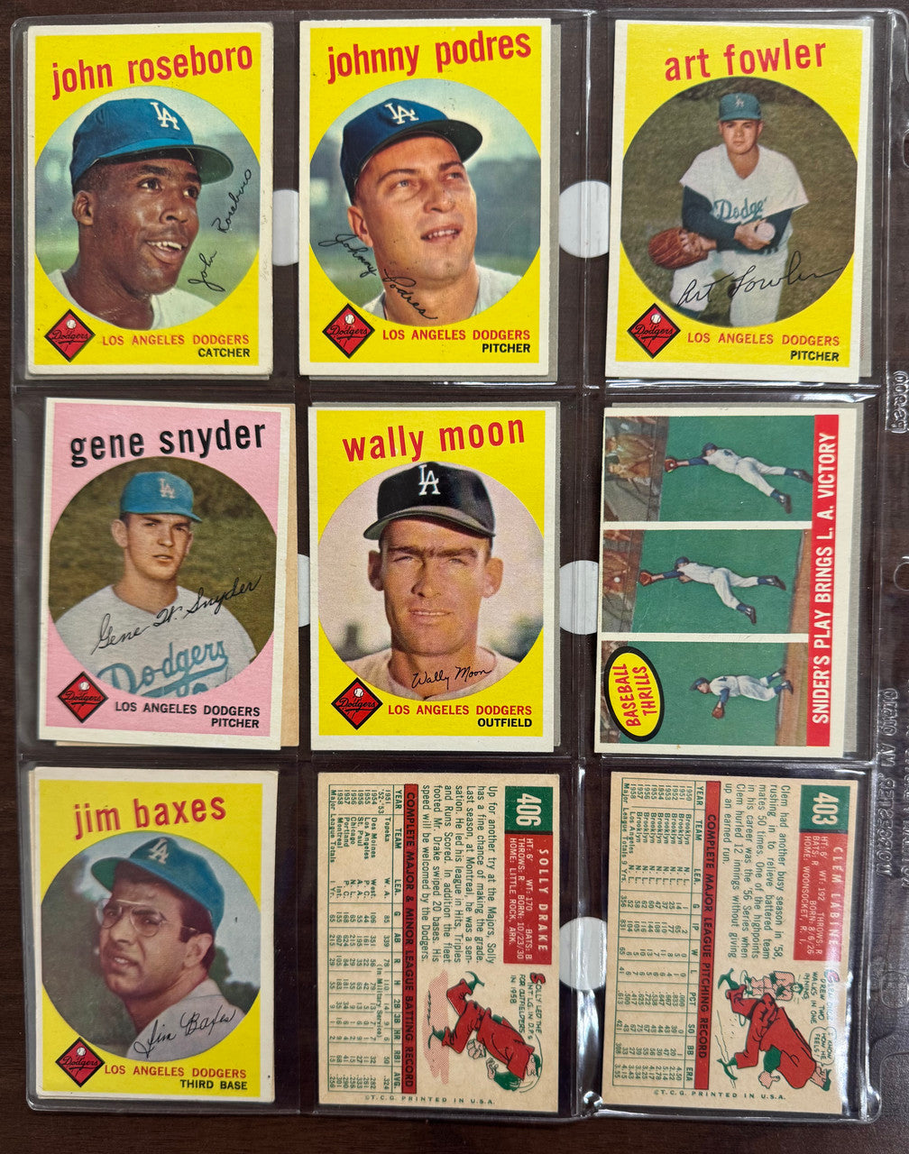 1959 Topps Baseball Los Angels Dodgers Complete Team Set EX-EX/MT