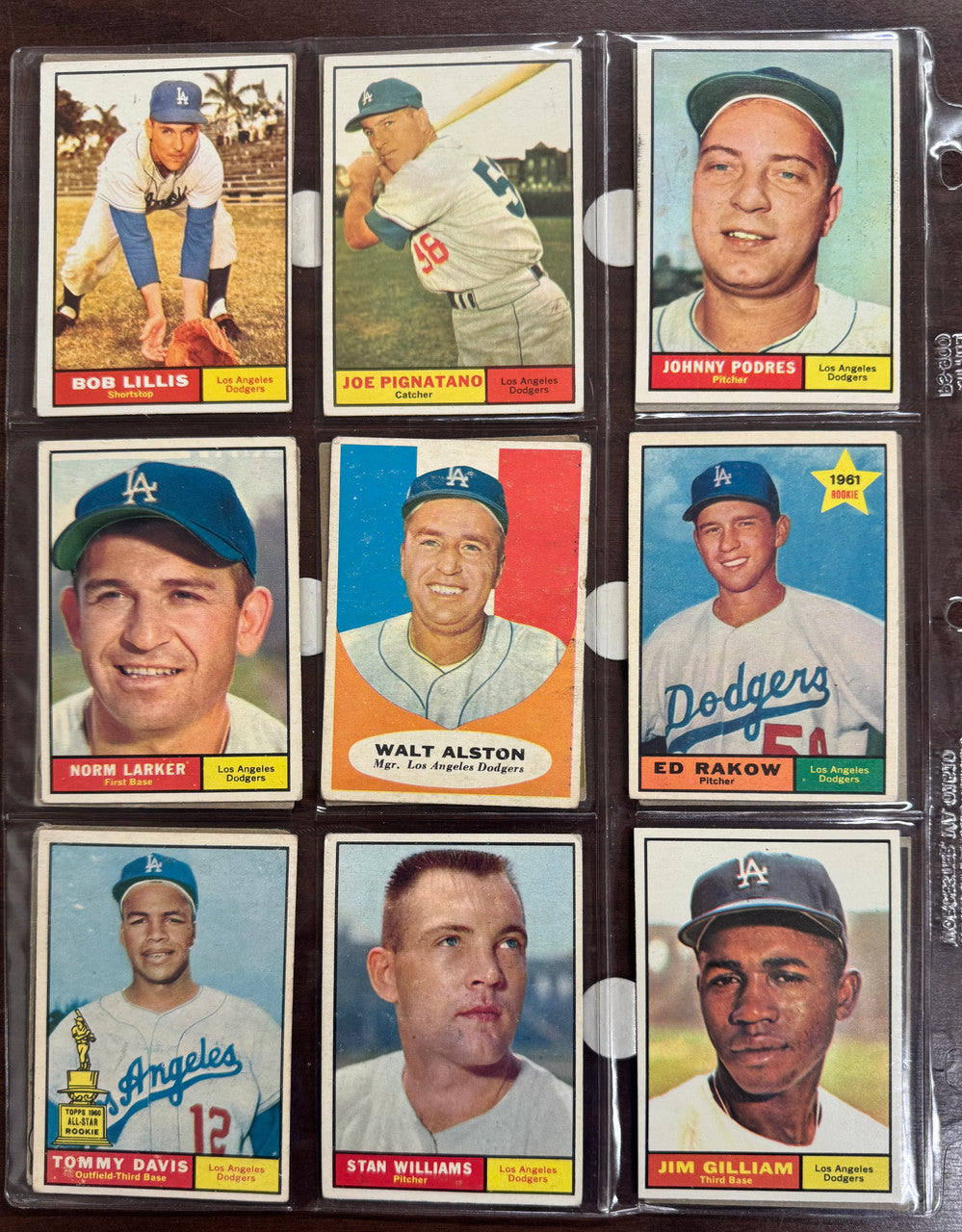 1961 Topps Baseball LA Dodgers Near Complete Team Set Missing Koufax + VG/EX