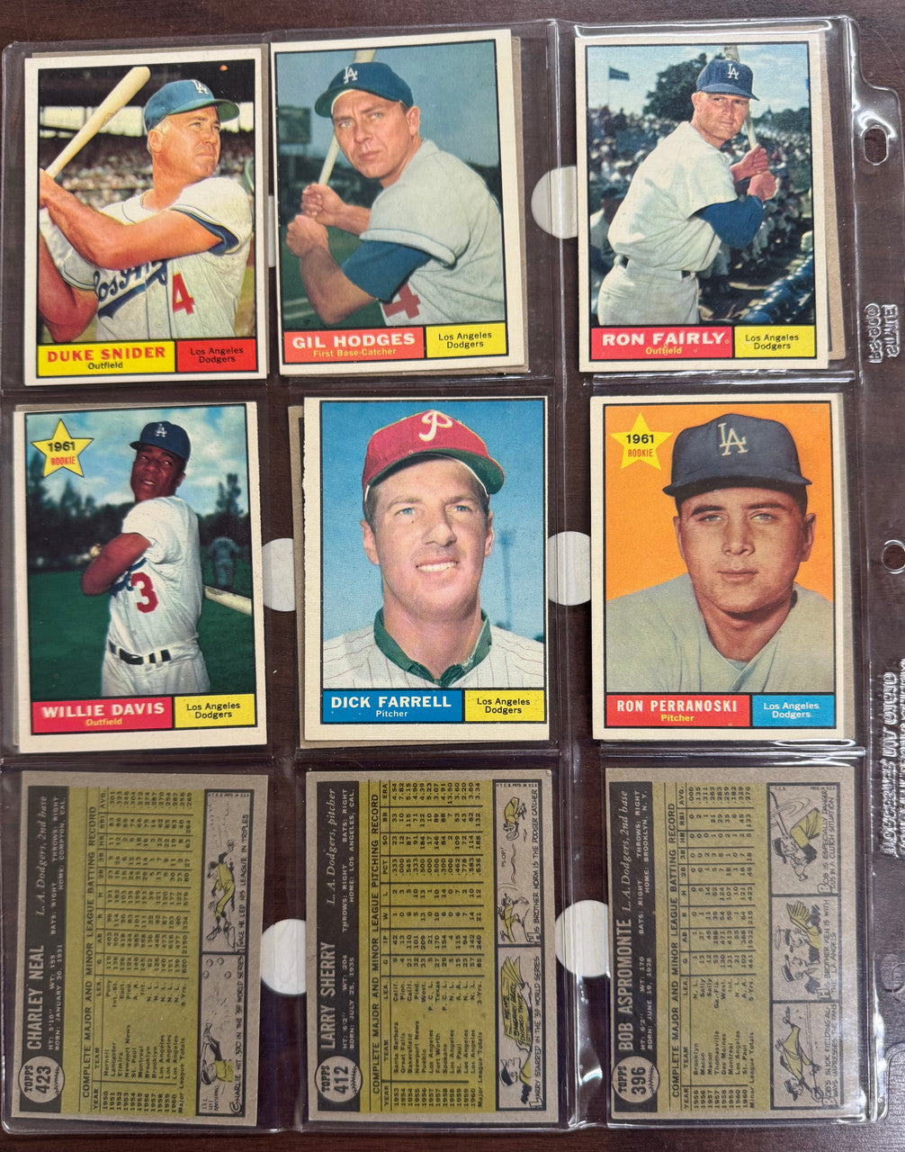 1961 Topps Baseball LA Dodgers Near Complete Team Set Missing Koufax + VG/EX