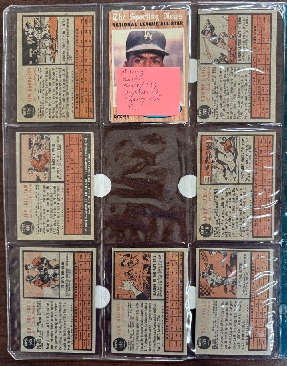 1962 Topps Baseball Los Angeles Dodgers Partial Set EX *READ*