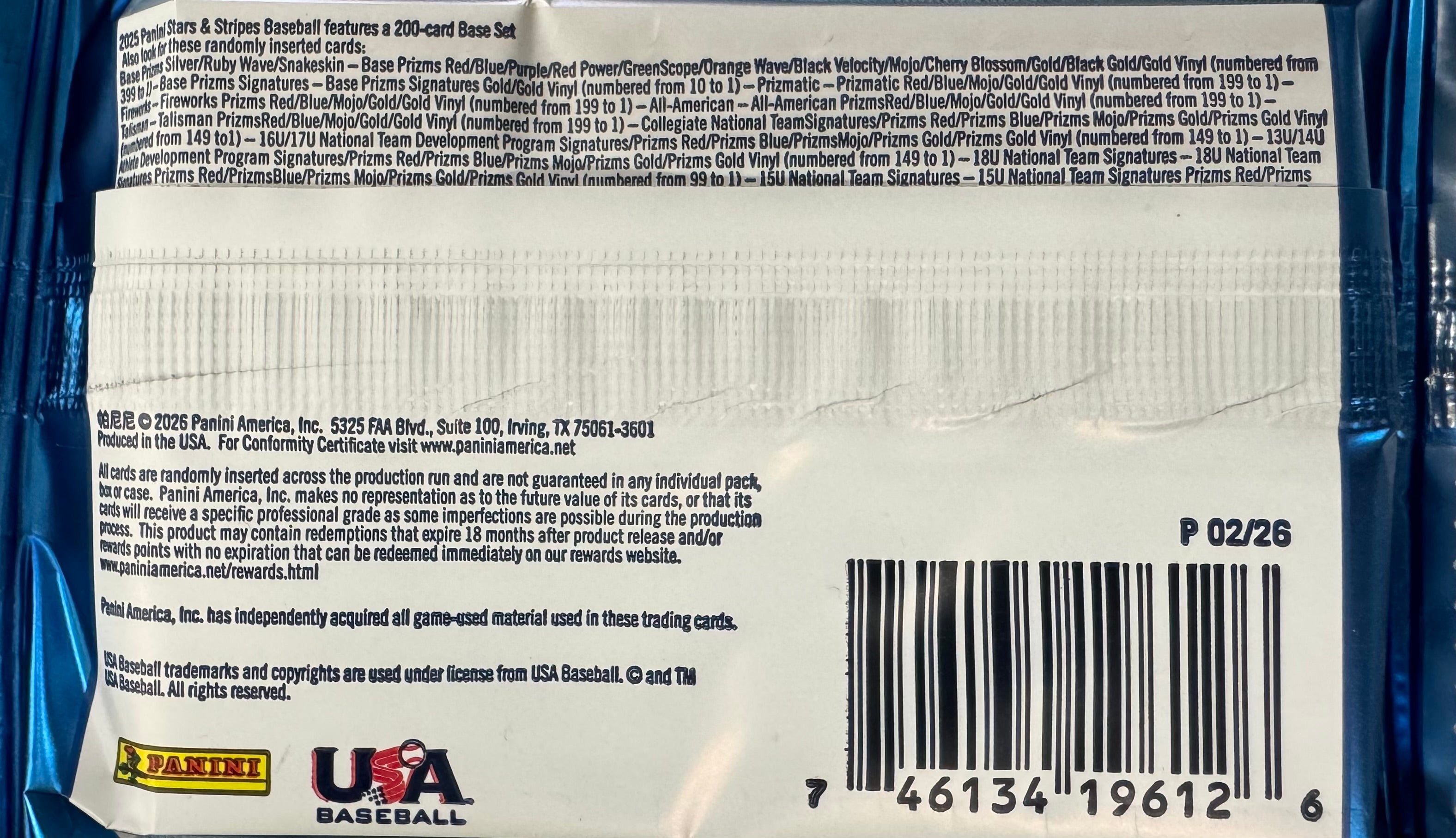 2026 Panini USA Stars & Stripes Prizm Baseball Hobby Pack