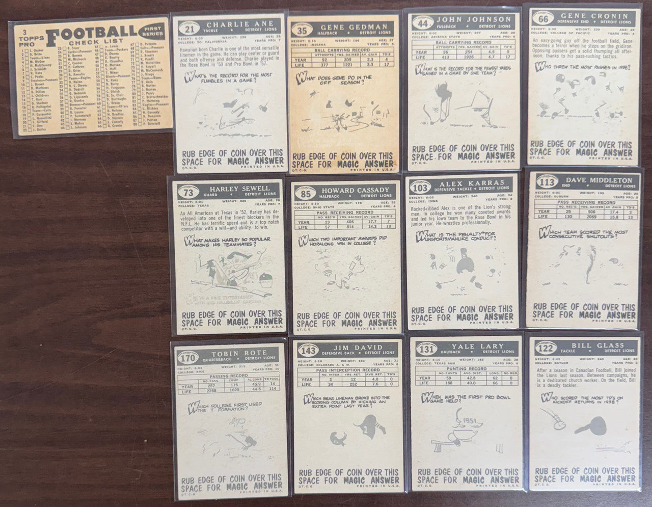 1959 Topps Detroit Lions Team Lot of 13 VG/EX-EX Karras RC