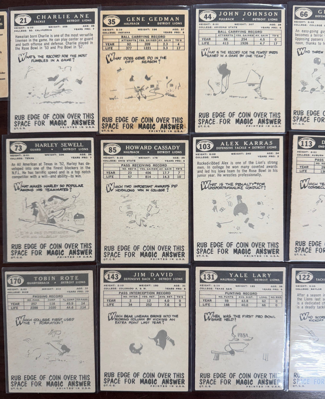 1959 Topps Detroit Lions Team Lot of 13 VG/EX-EX Karras RC