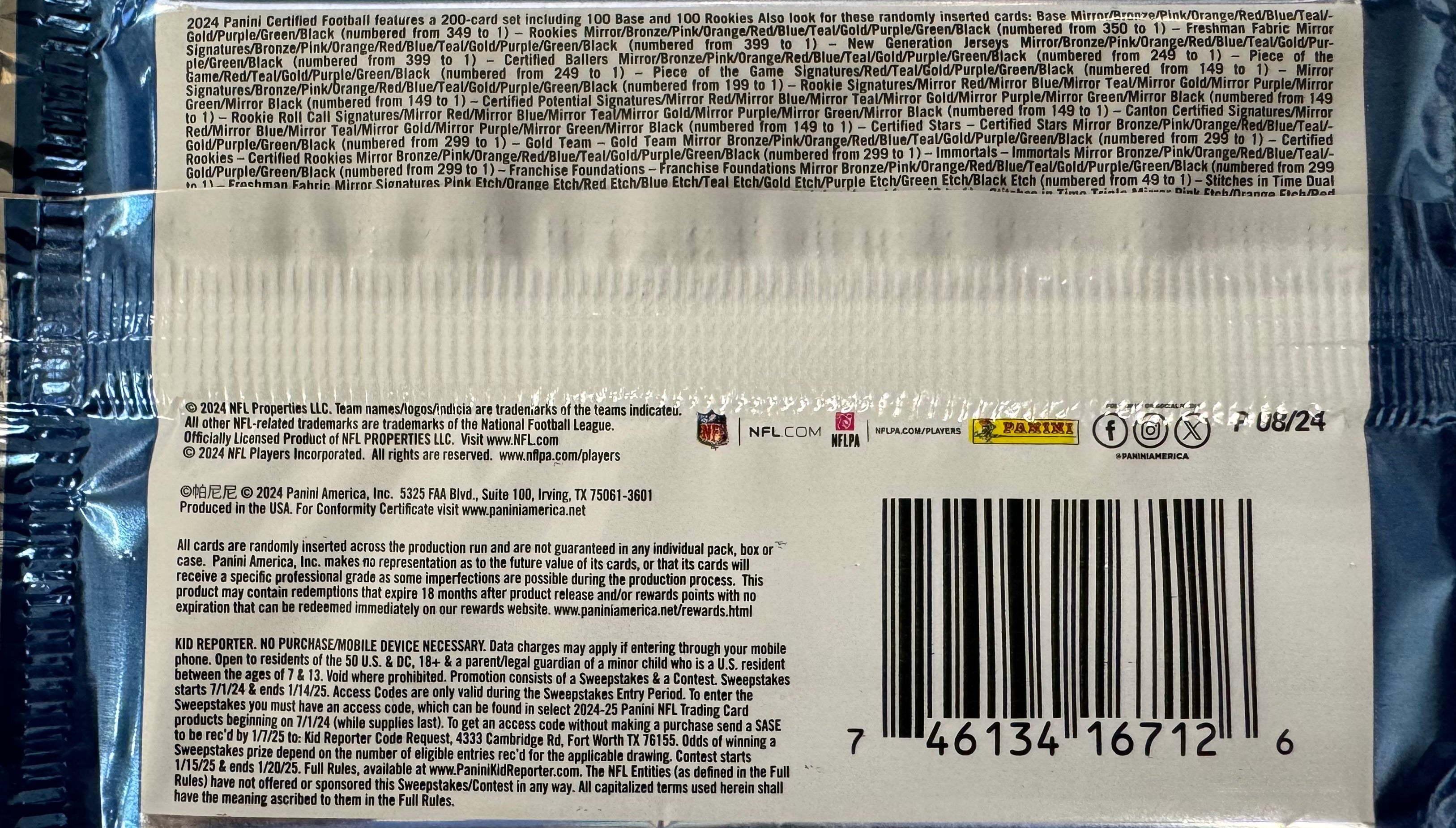 2024 Panini Certified Football Hobby Pack