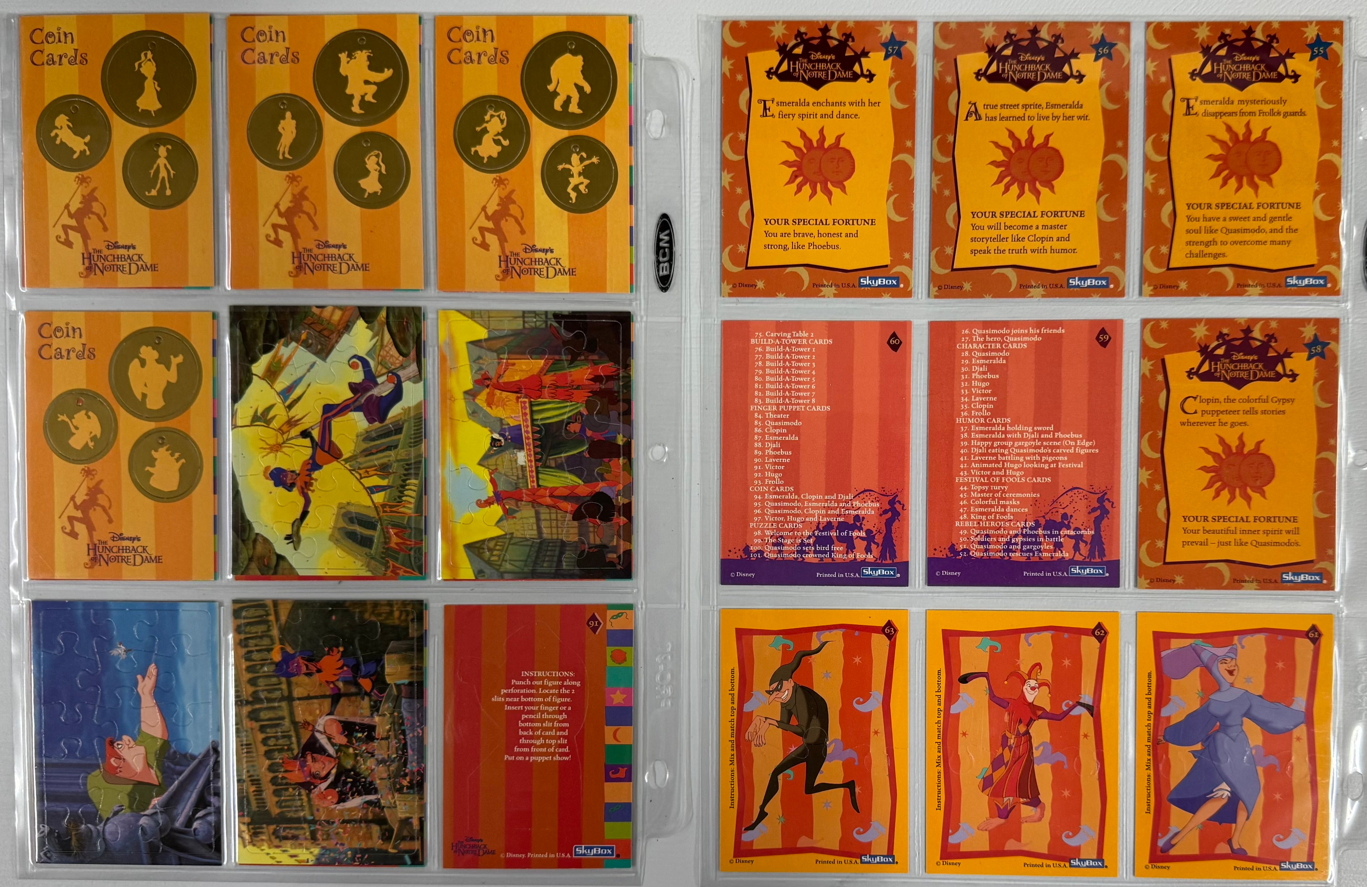 1996 SkyBox Disney The Hunchback of Notre Dame Complete Card Set (101) NM