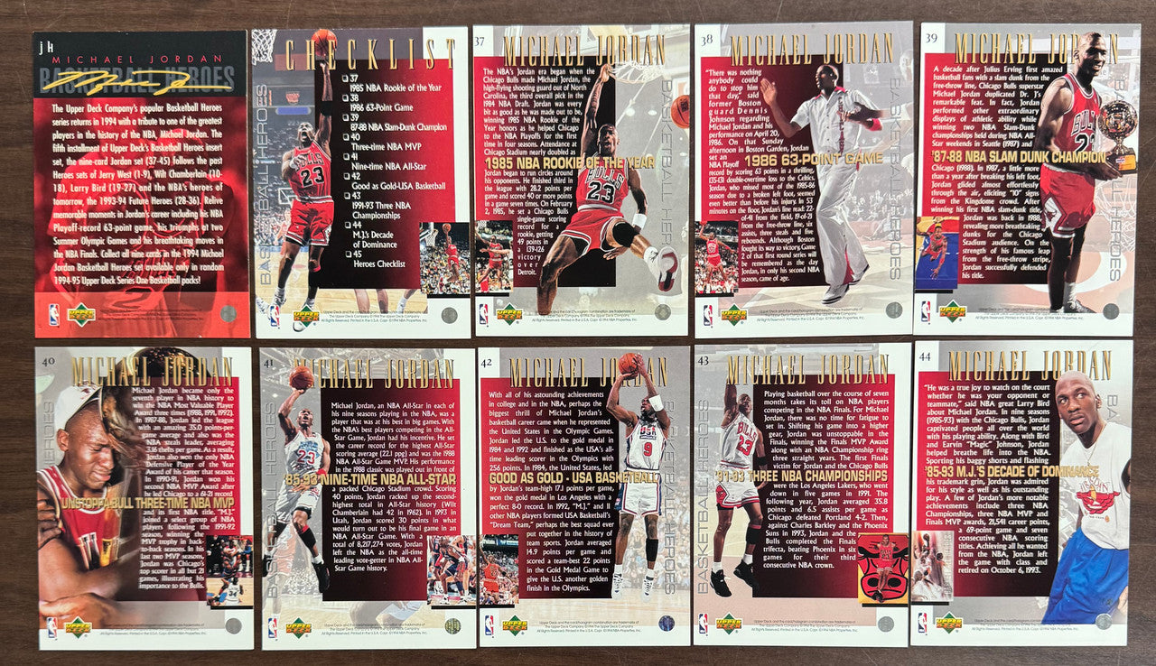 1994/95 Upper Deck Michael Jordan Basketball Heroes Complete Set (10) EX Overall