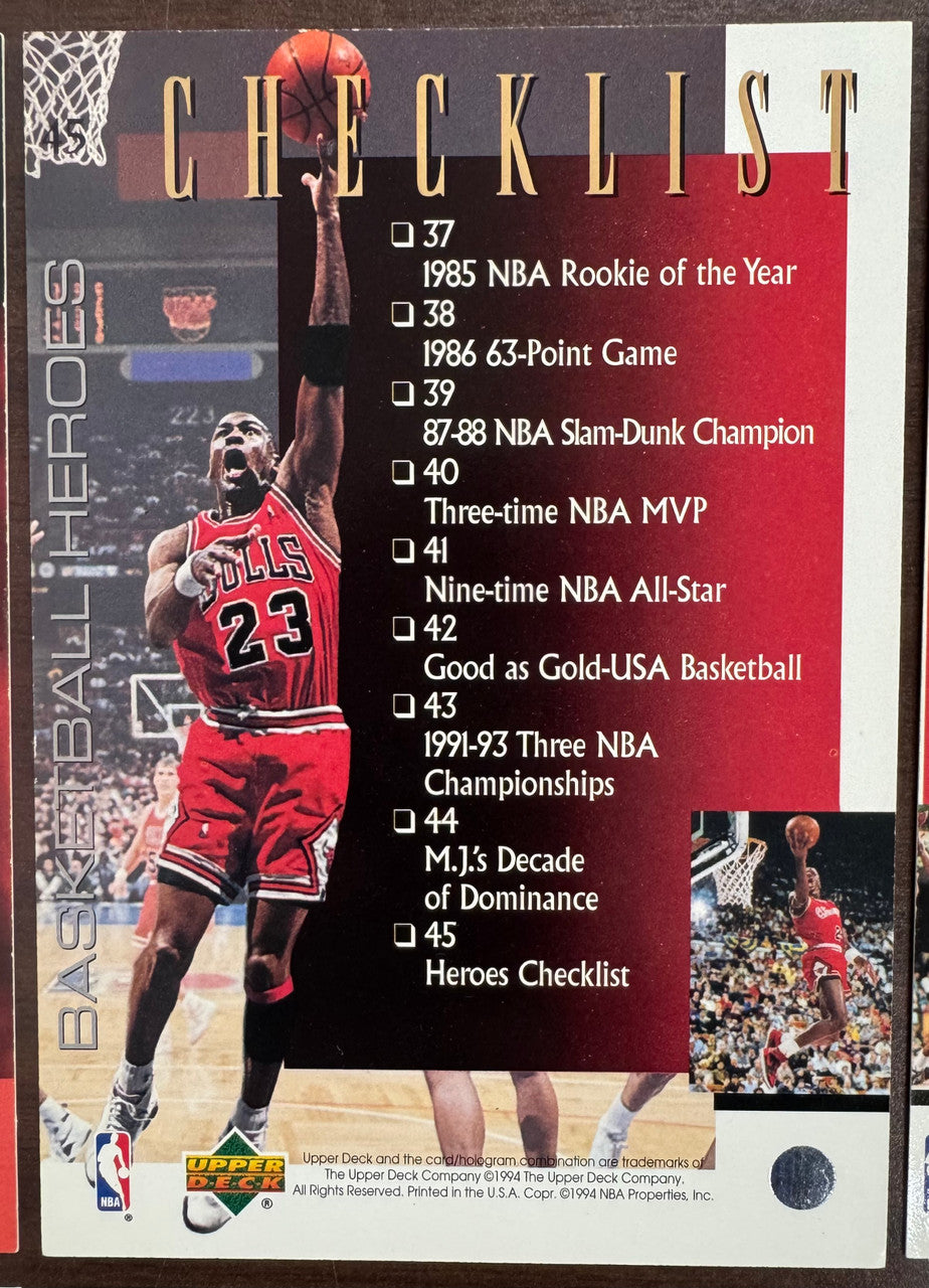 1994/95 Upper Deck Michael Jordan Basketball Heroes Complete Set (10) EX Overall