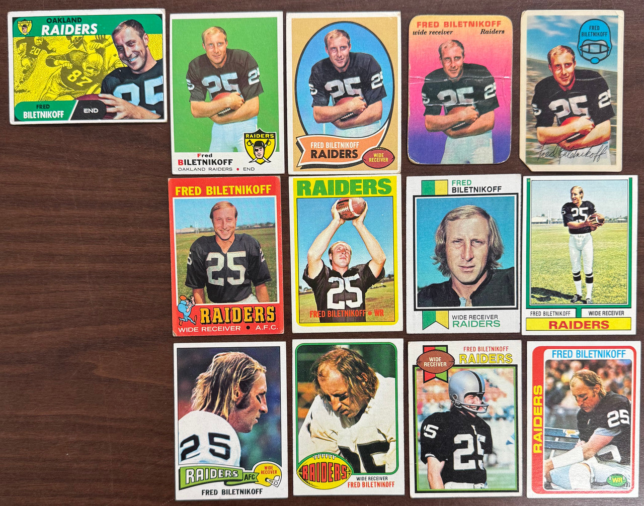 1968-1978 Topps Football Fred Biletnikoff Lot of 13 Low Grade
