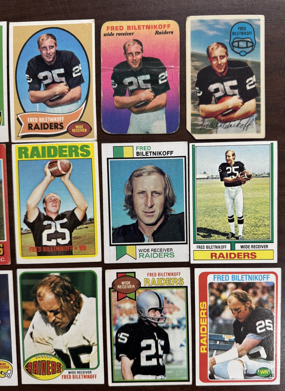 1968-1978 Topps Football Fred Biletnikoff Lot of 13 Low Grade