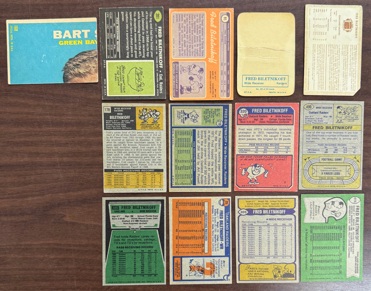1968-1978 Topps Football Fred Biletnikoff Lot of 13 Low Grade