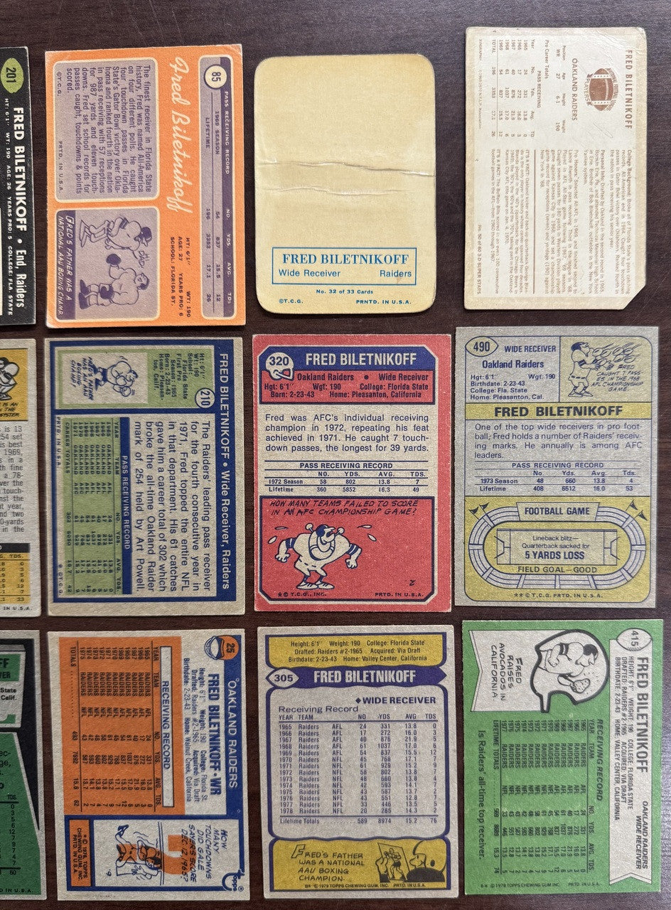 1968-1978 Topps Football Fred Biletnikoff Lot of 13 Low Grade