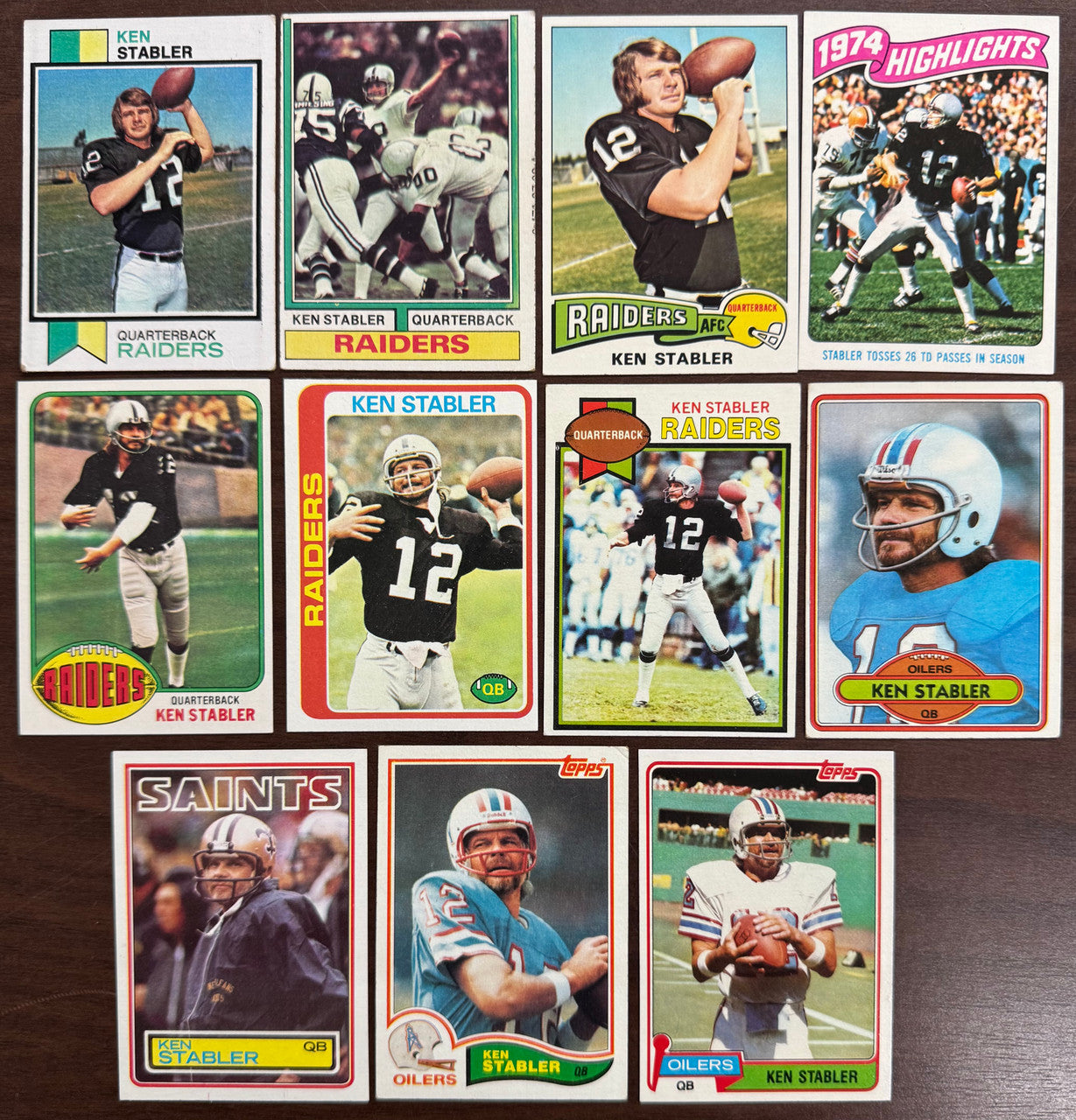 1973-1983 Topps Football Ken Stabler Lot of 11 (Missing 1979) G/VG-EX