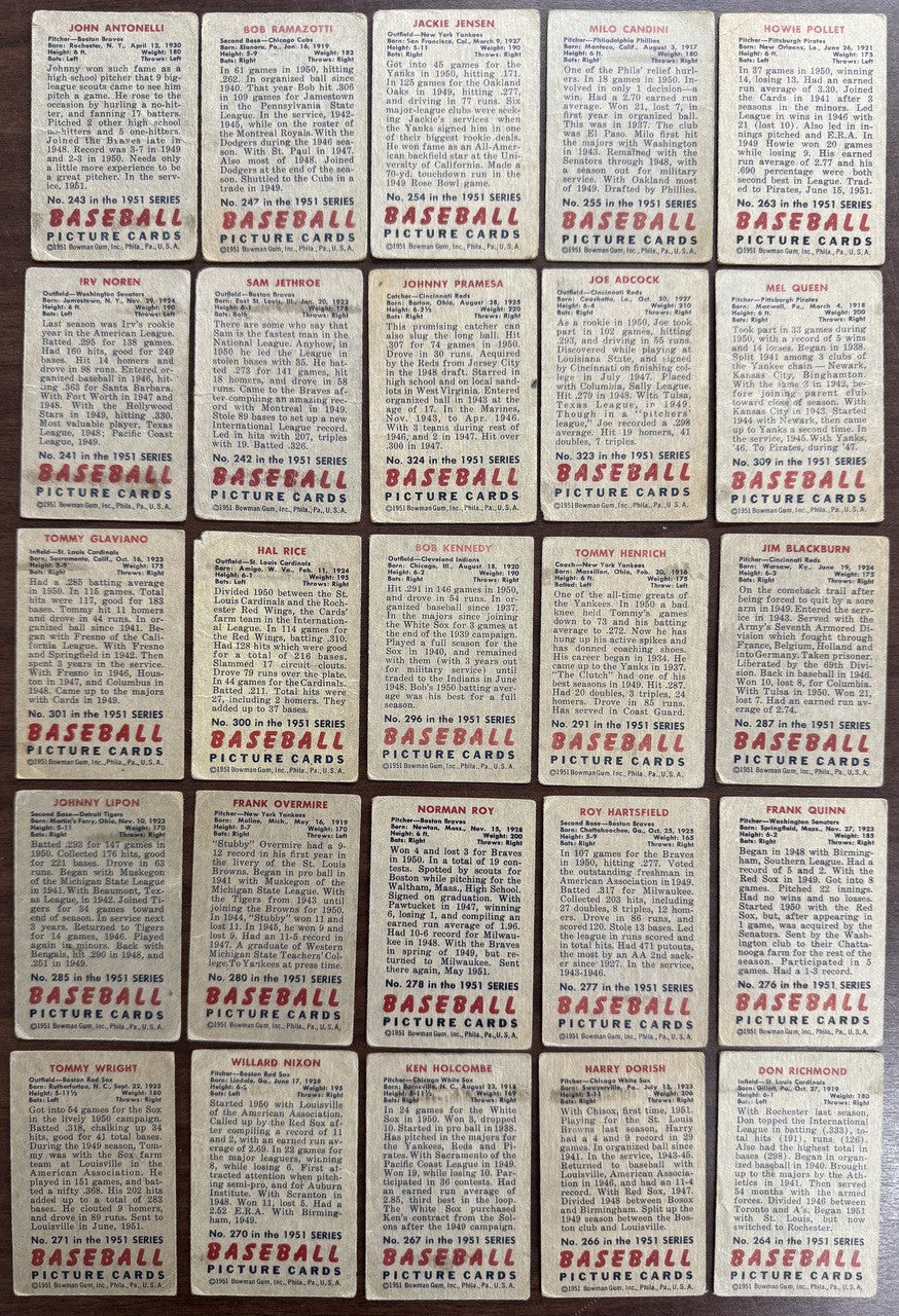 1951 Bowman Baseball Starter Lot of 166 All Different Low Grade w/ Duke Snider