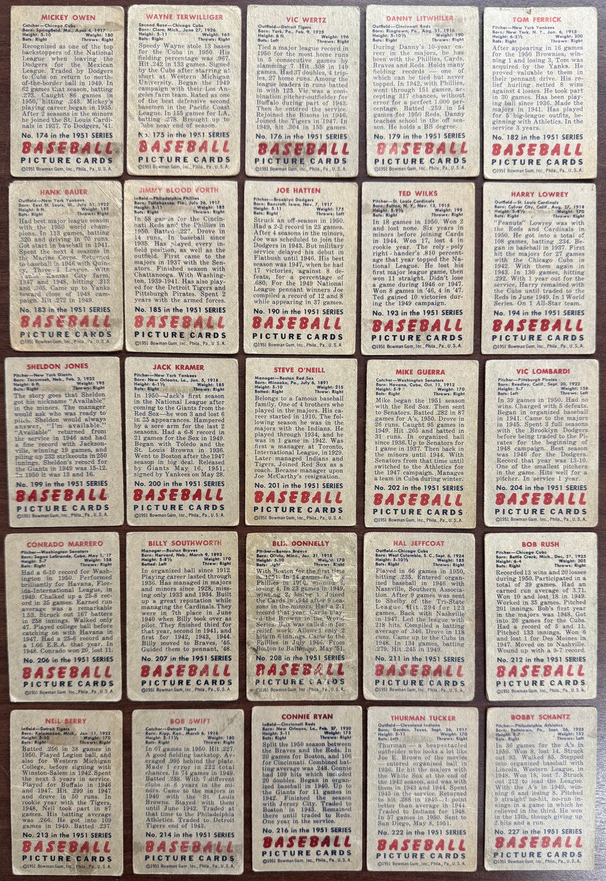 1951 Bowman Baseball Starter Lot of 166 All Different Low Grade w/ Duke Snider