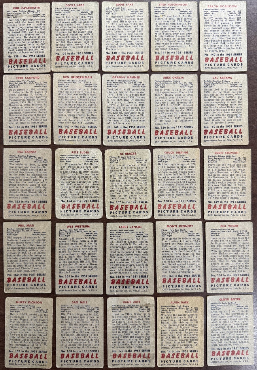 1951 Bowman Baseball Starter Lot of 166 All Different Low Grade w/ Duke Snider
