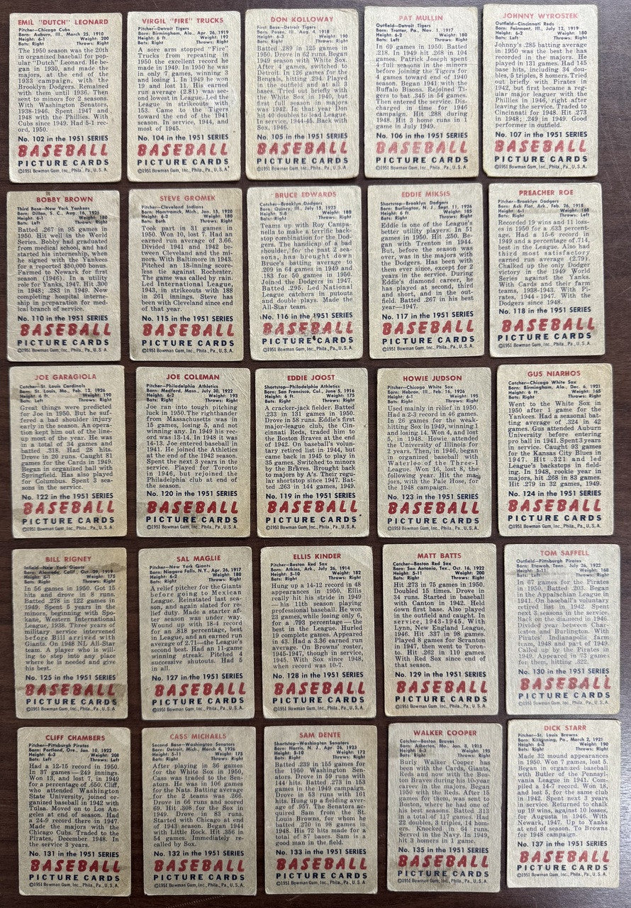 1951 Bowman Baseball Starter Lot of 166 All Different Low Grade w/ Duke Snider