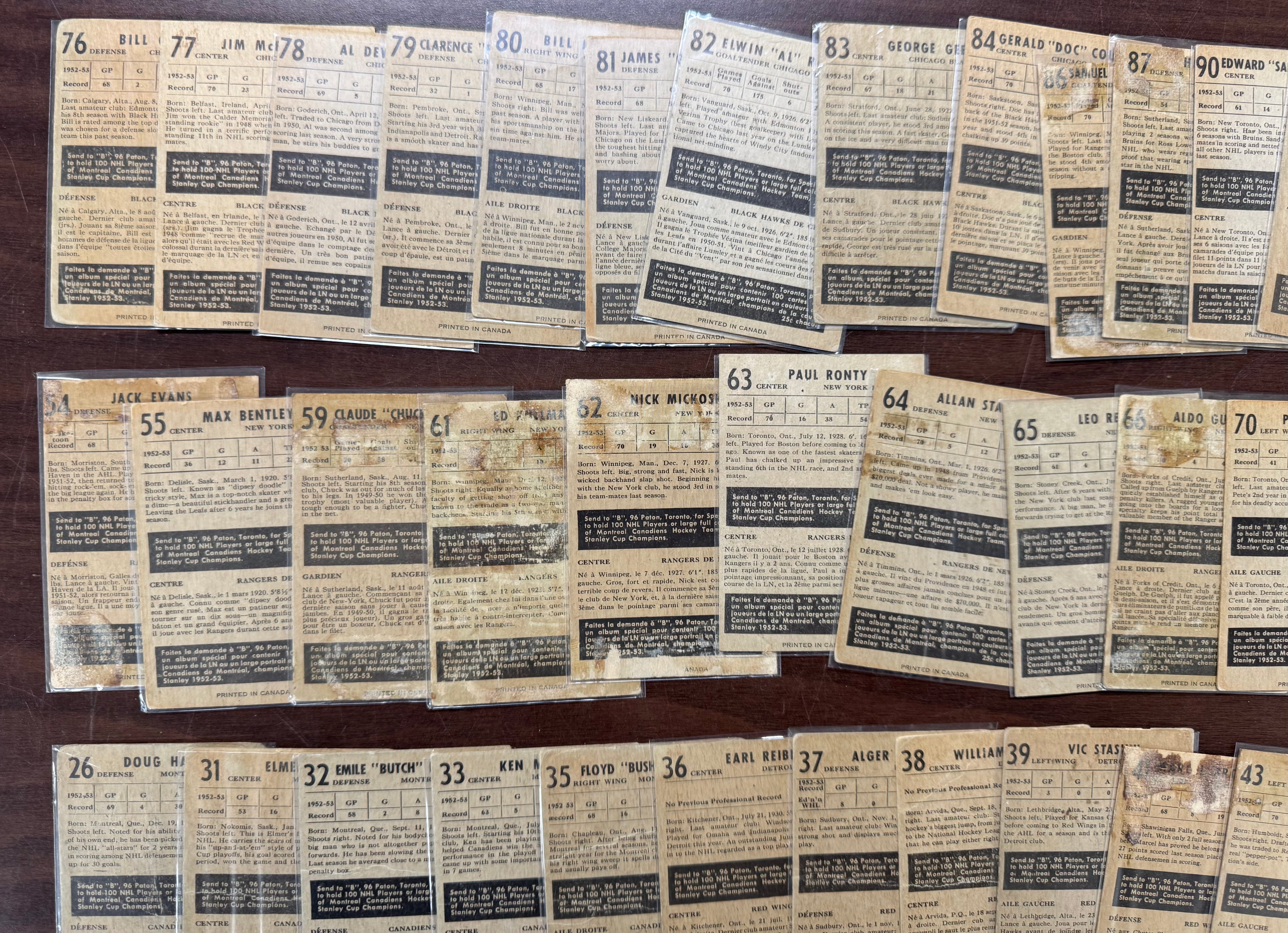 1953/54 Parkhurst Hockey Partial Set (53/103) Low Grade