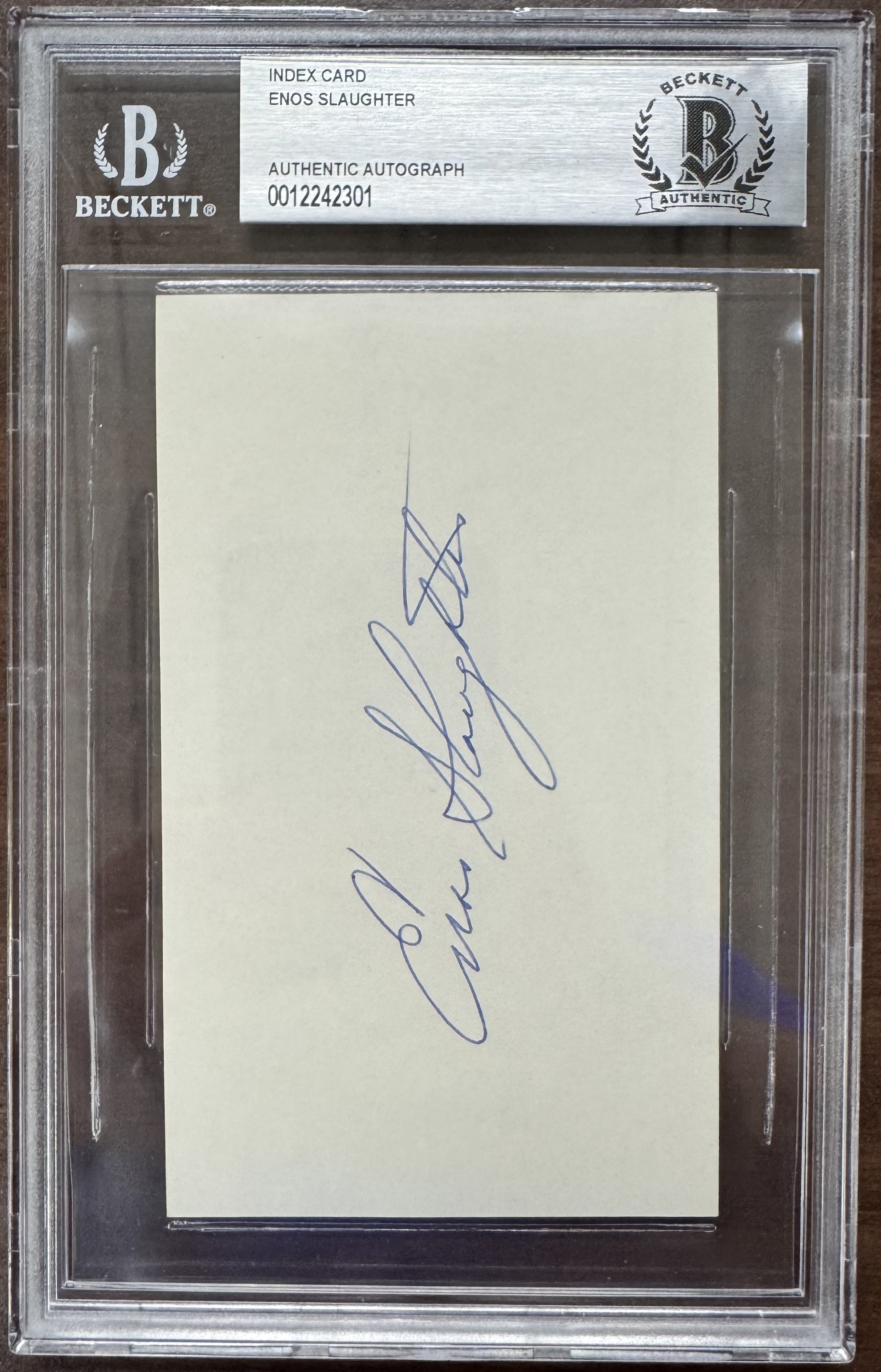 Enos Slaughter Signed Autographed Index Card Beckett Authentic BAS