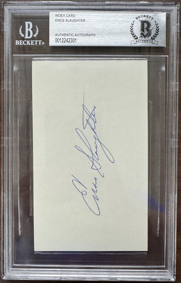 Enos Slaughter Signed Autographed Index Card Beckett Authentic BAS