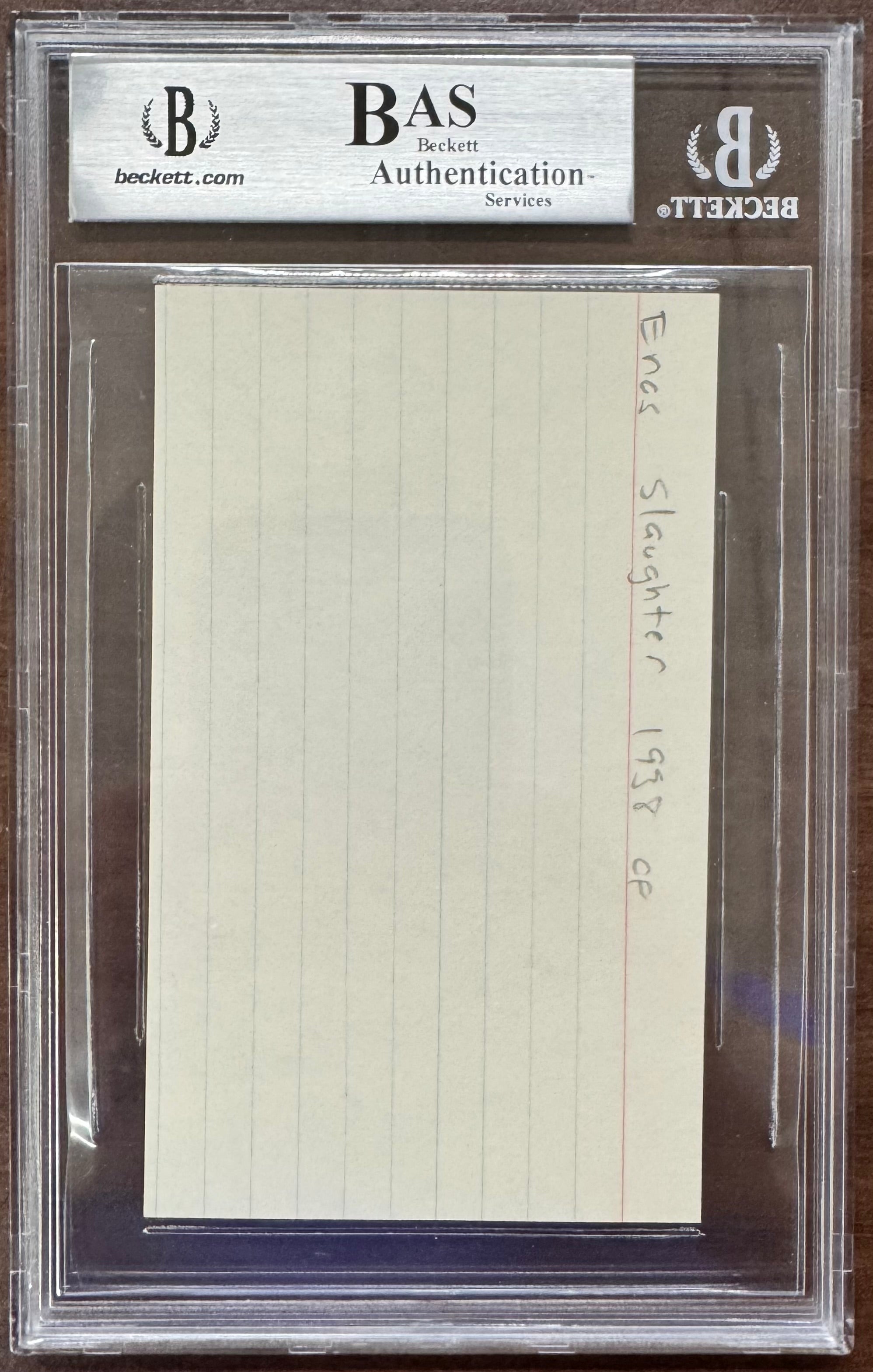 Enos Slaughter Signed Autographed Index Card Beckett Authentic BAS