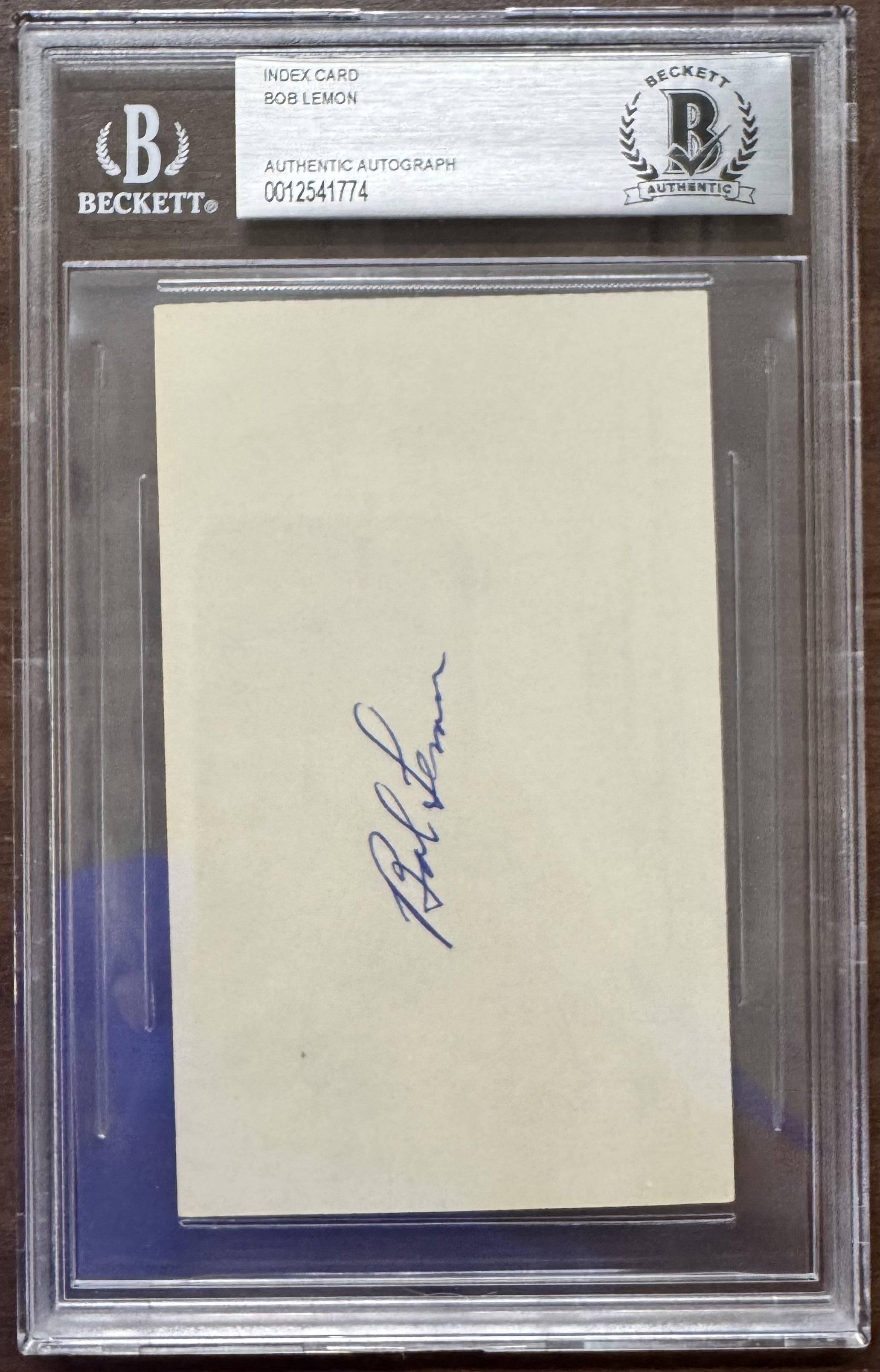 Bob Lemon Signed Autographed Index Card Beckett Authentic BAS