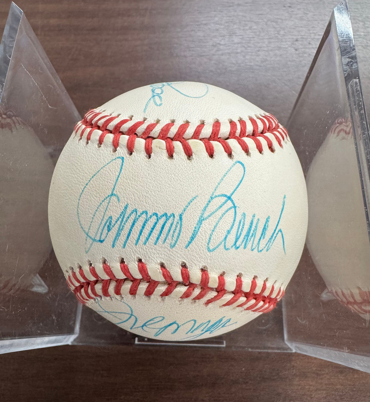 Pete Rose Johnny Bench Joe Morgan Signed Autographed Rawlings ONL Baseball BAS