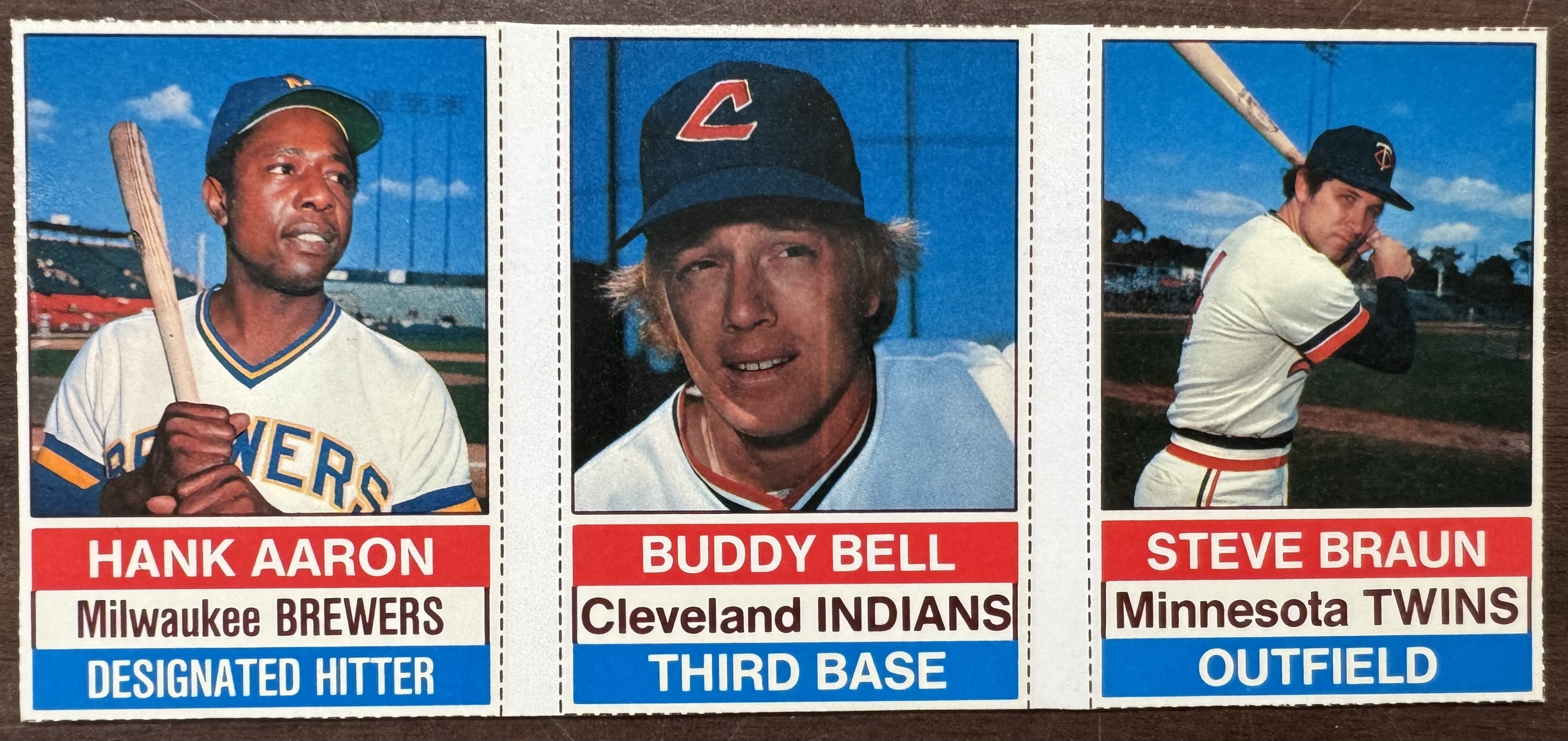 1976 Hostess Baseball Uncut Panel W/ Hank Aaron