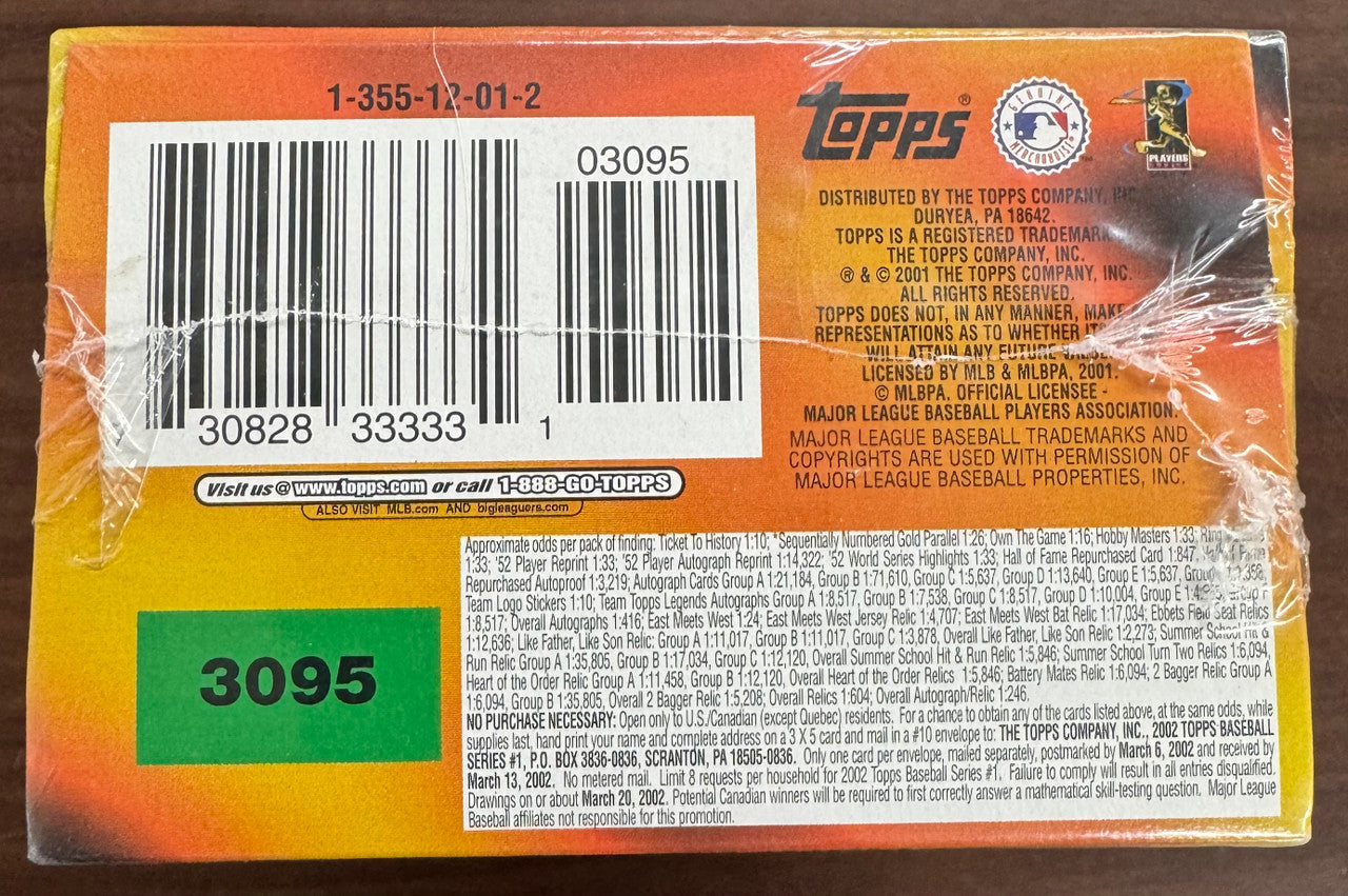 2002 Topps Baseball Series 1 15 Pack Box Factory Sealed