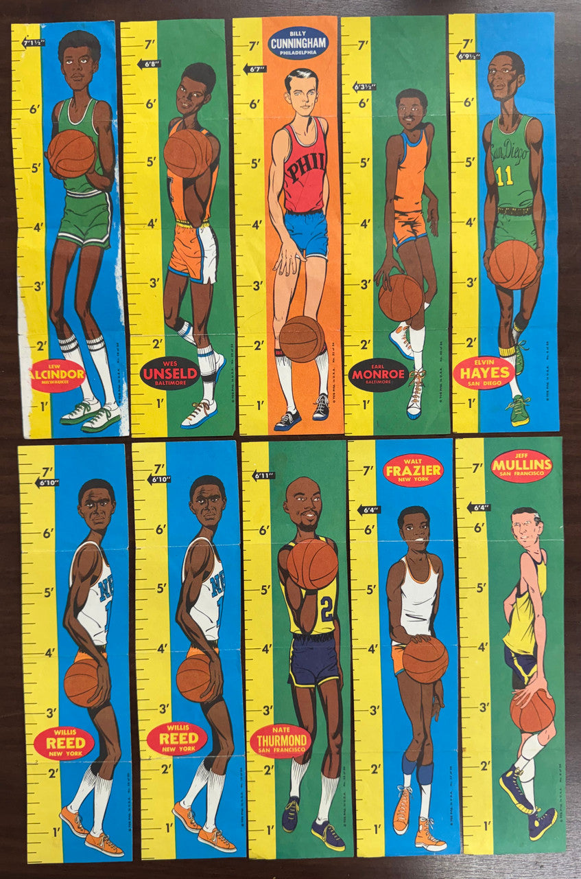 1969/70 Topps Basketball Rulers Lot of 10 Low-Mid Grade Alcindor RC