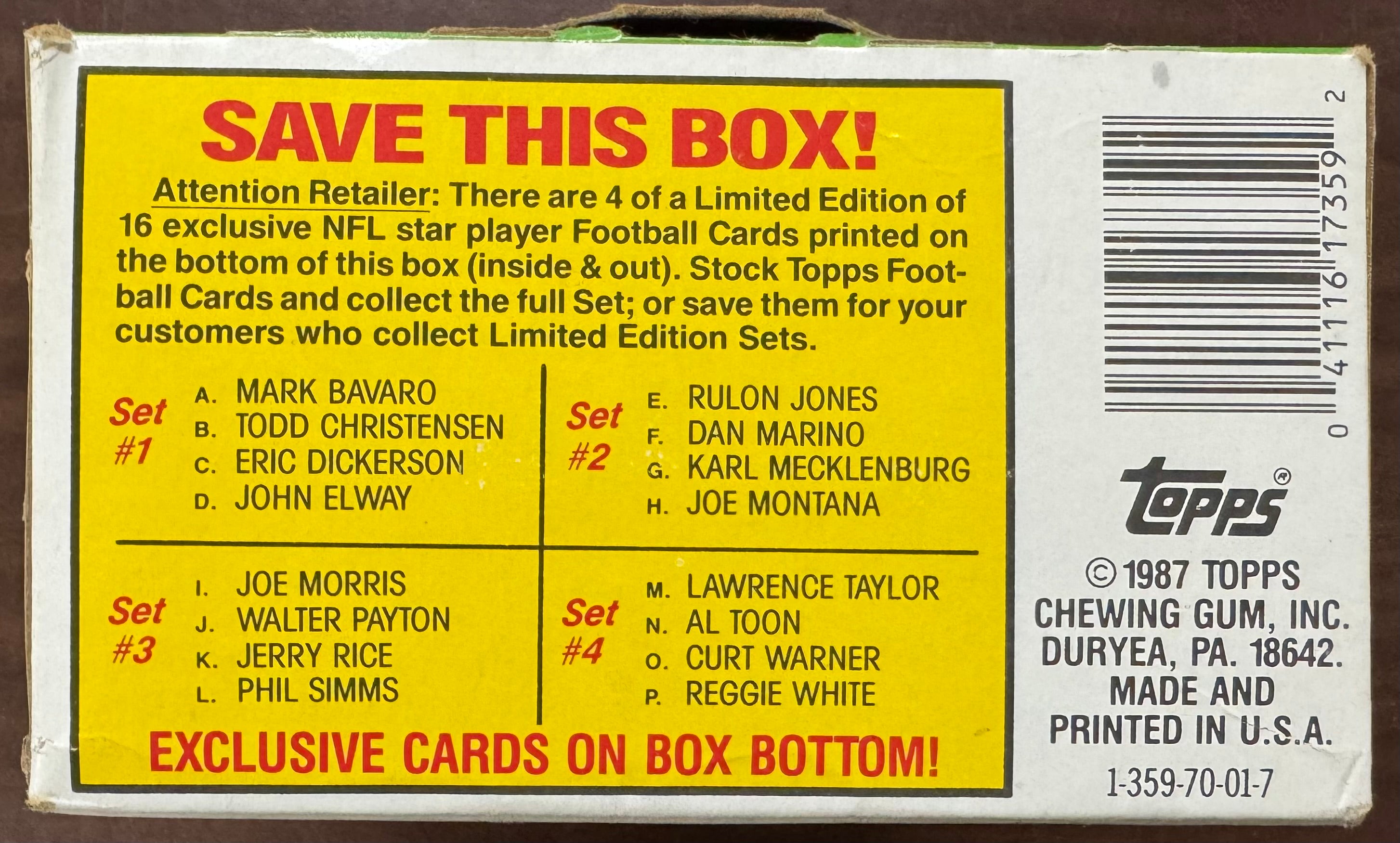 1987 Topps Football Wax Box