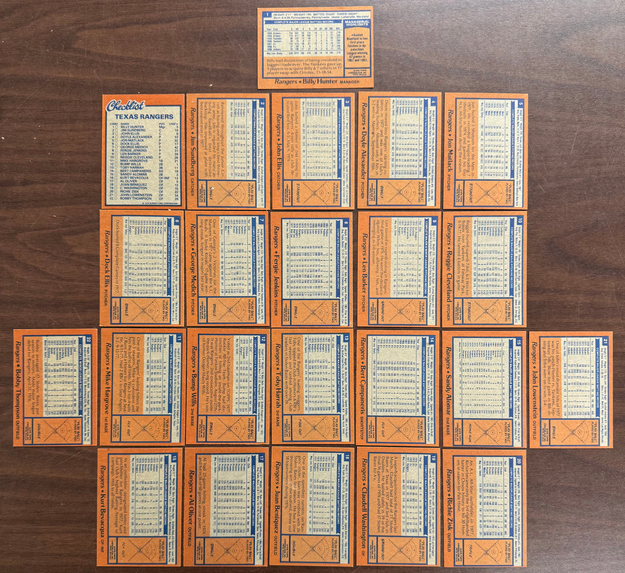 1978 Burger King Texas Rangers Complete Set (23) NM/MT