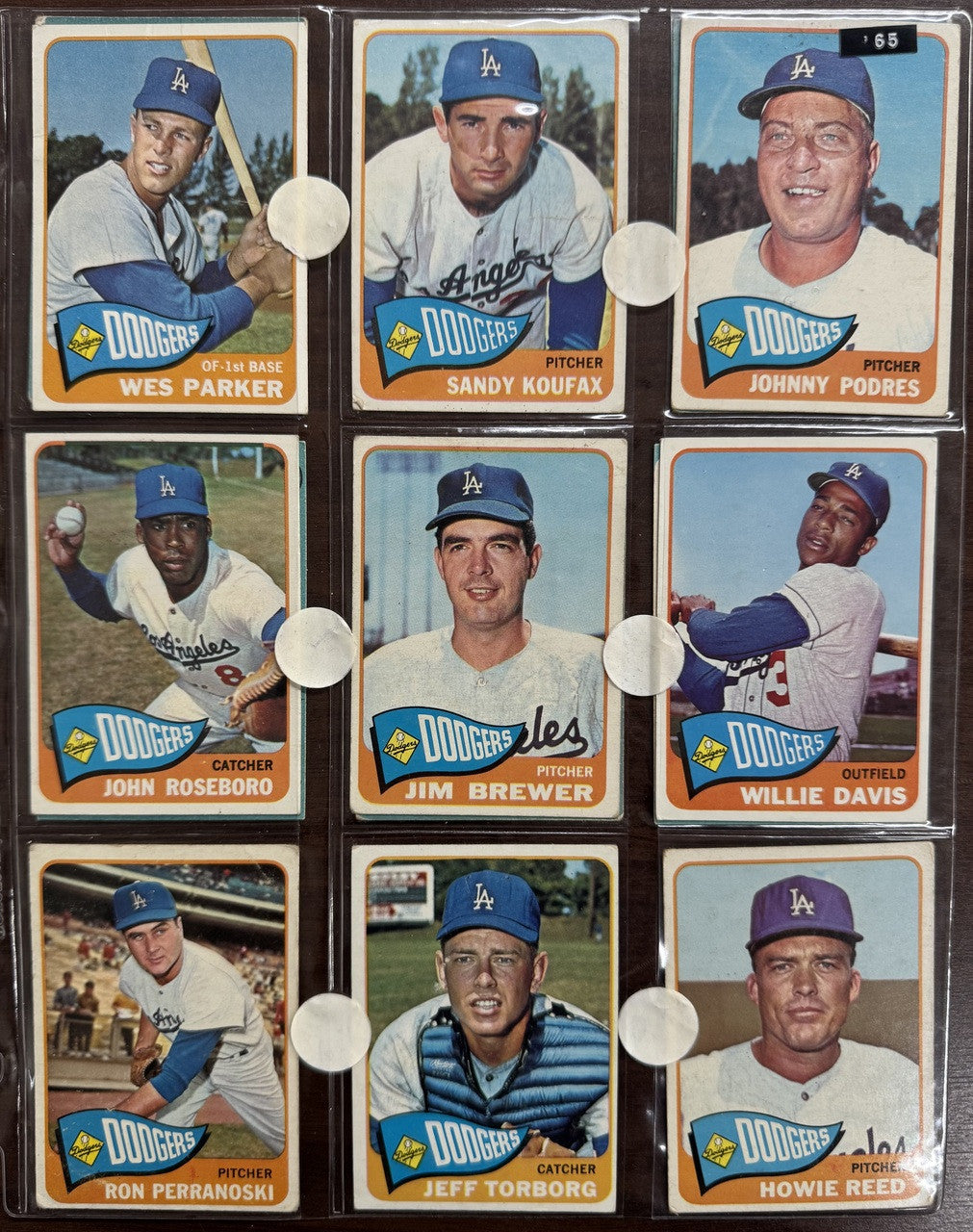 1965 Topps Baseball Los Angeles Dodgers Team Set(Missing T. Davis) VG/EX