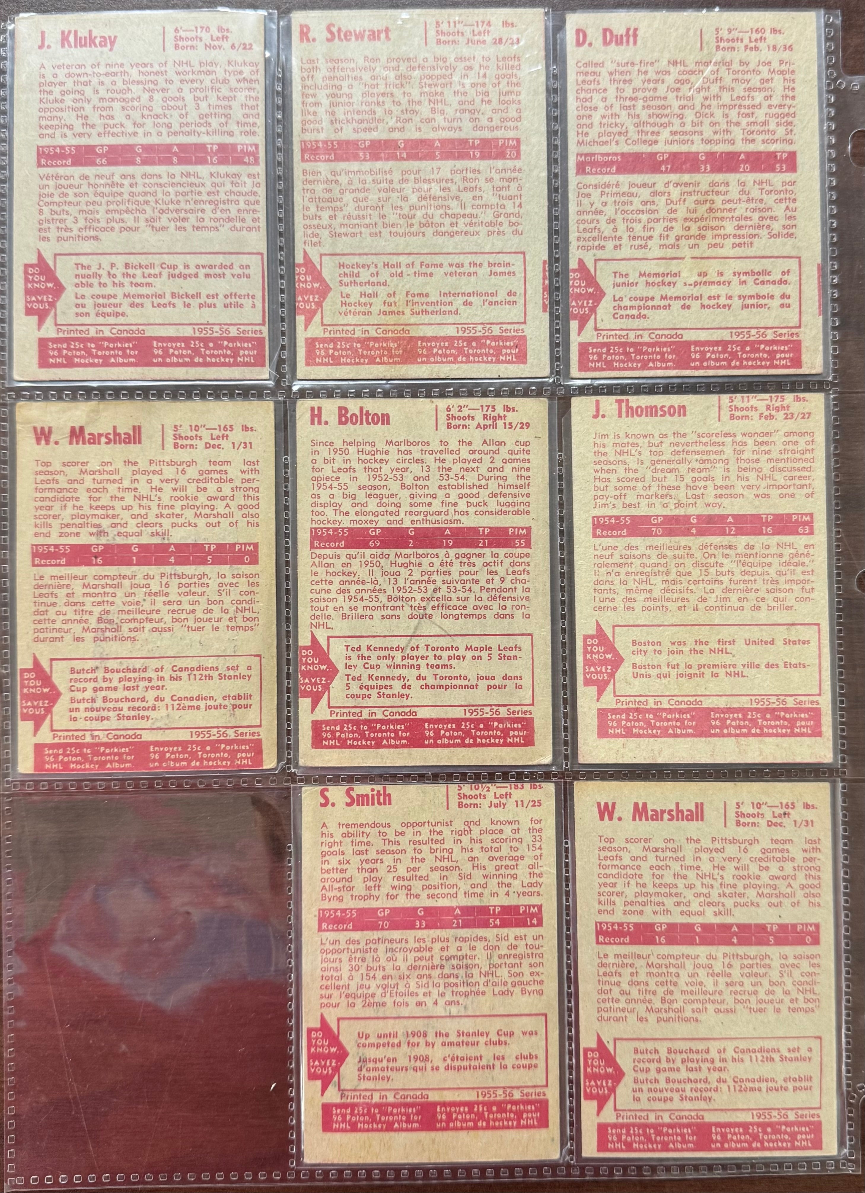 1955/56 Parkhurst Hockey Starter Set (24/80) Low Grade