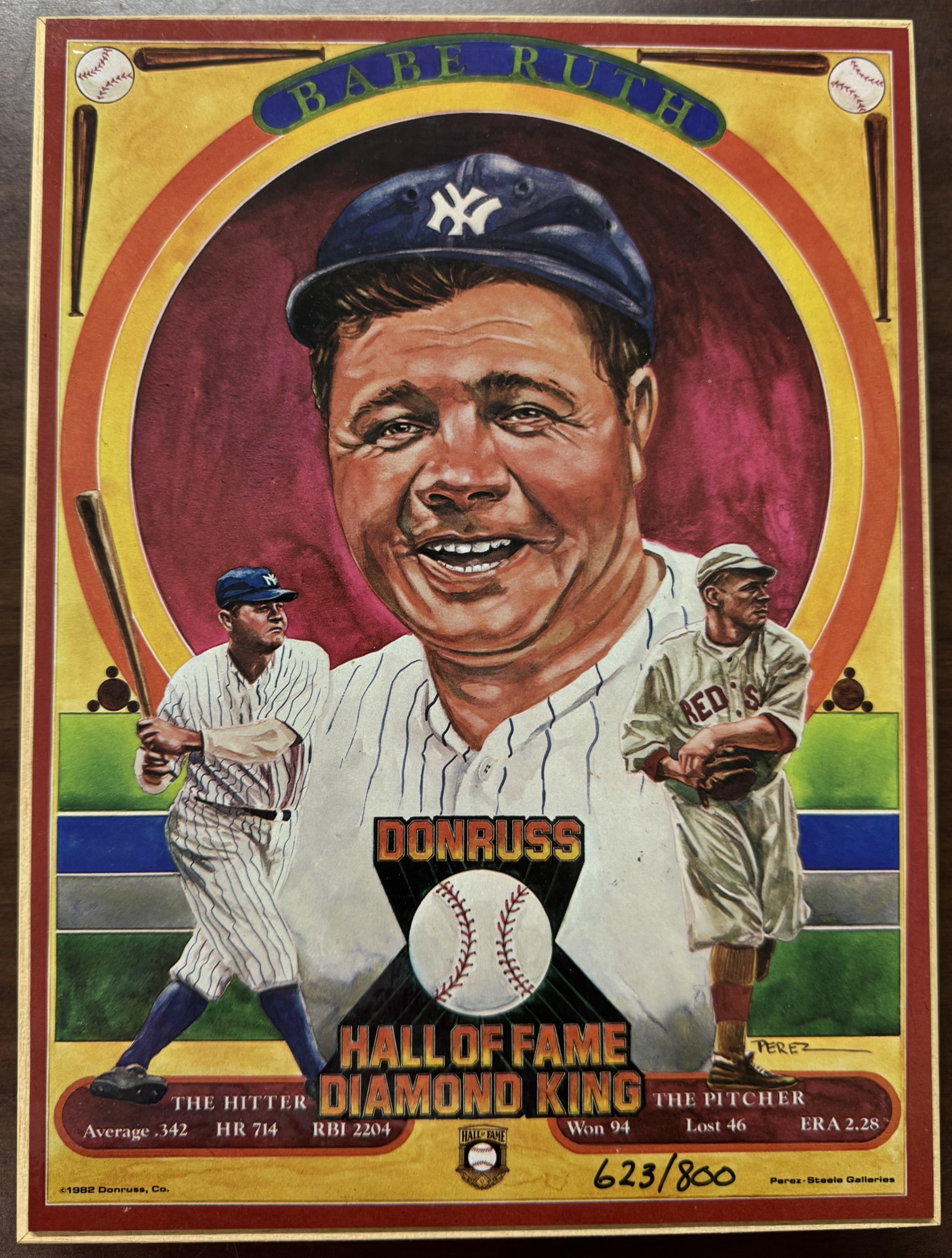 1982 Donruss Baseball Babe Ruth Diamond King Plaque Numbered /800