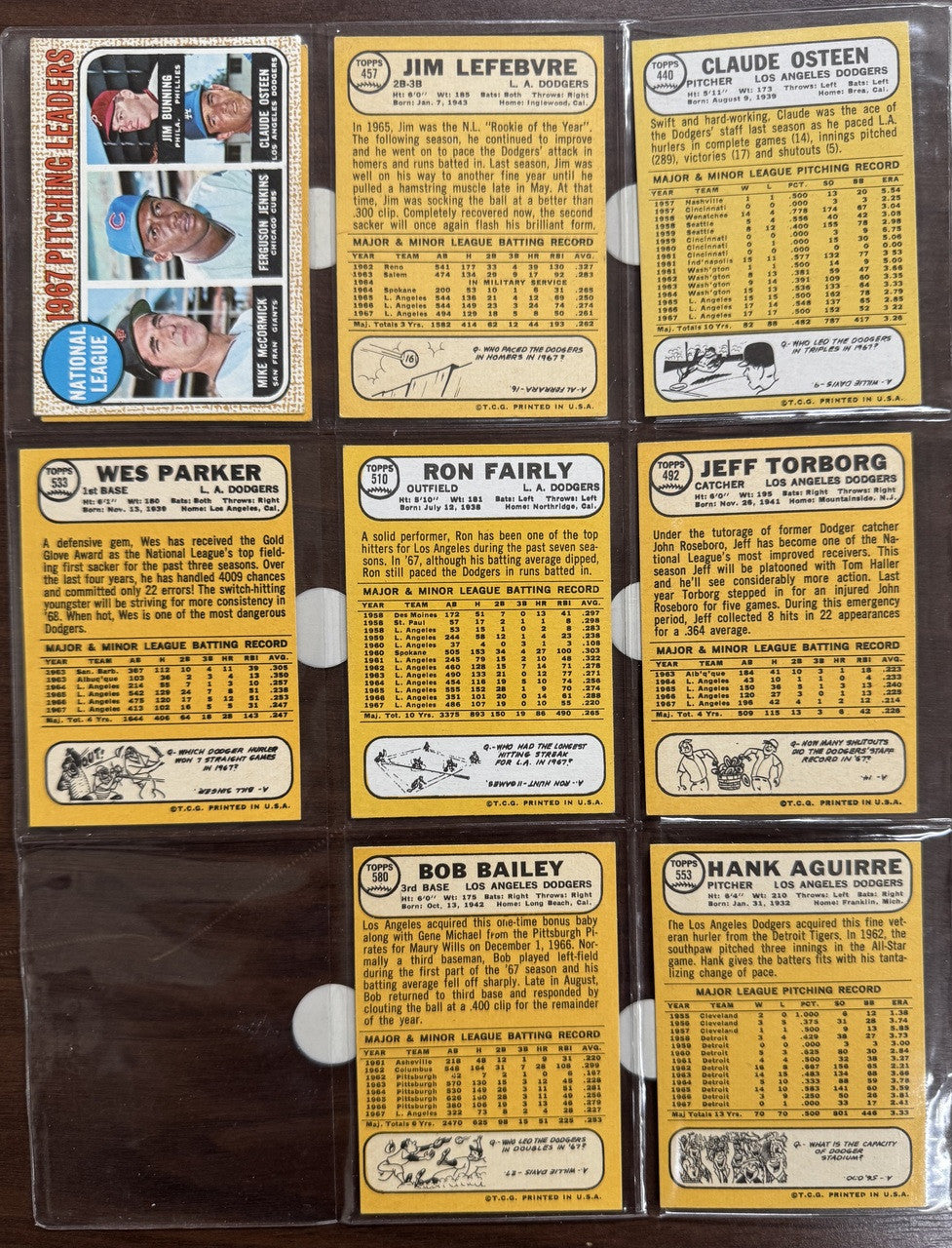 1968 Topps Baseball Los Angeles Dodgers Team Set EX