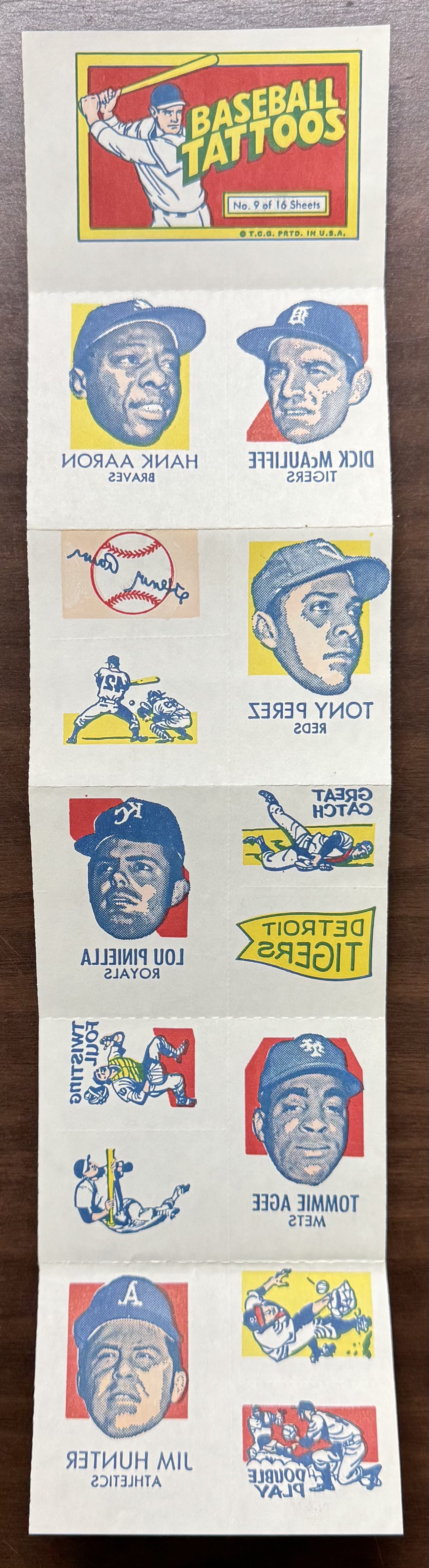 1971 Topps Baseball Tattoos Full Panel #9 W/ Hank Aaron NM