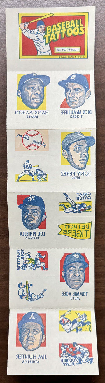 1971 Topps Baseball Tattoos Full Panel #9 W/ Hank Aaron NM