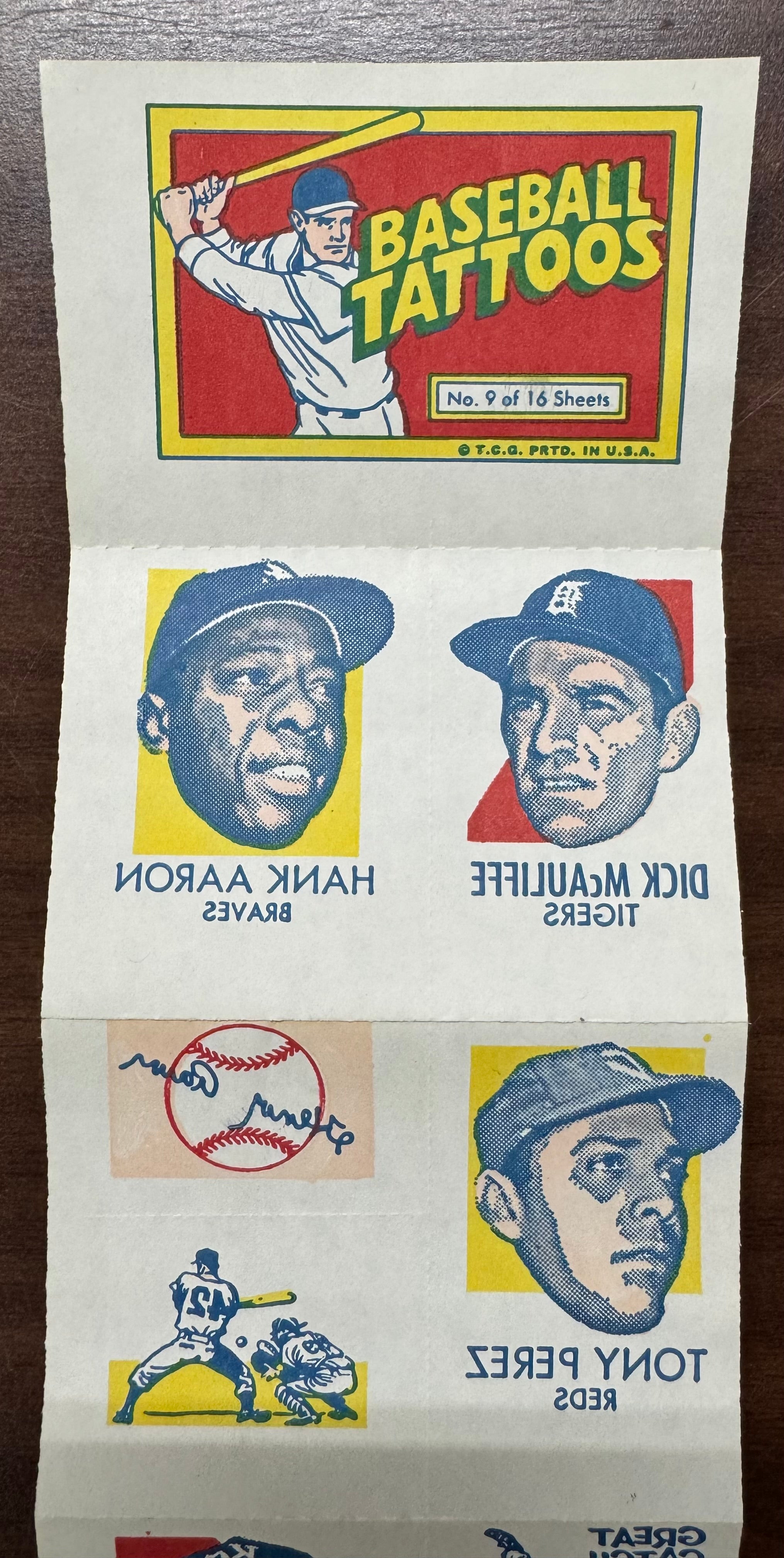 1971 Topps Baseball Tattoos Full Panel #9 W/ Hank Aaron NM