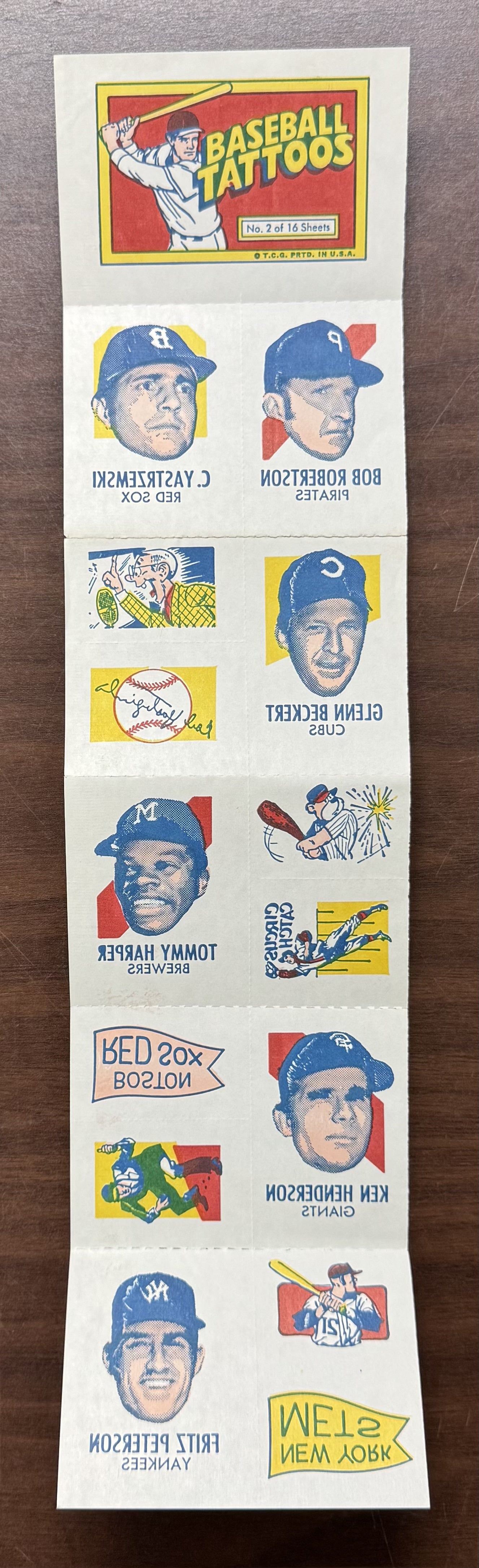 1971 Topps Baseball Tattoos Full Panel #2 W/ Yaz NM