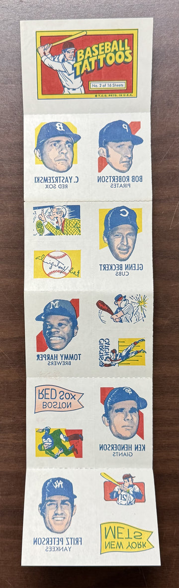 1971 Topps Baseball Tattoos Full Panel #2 W/ Yaz NM