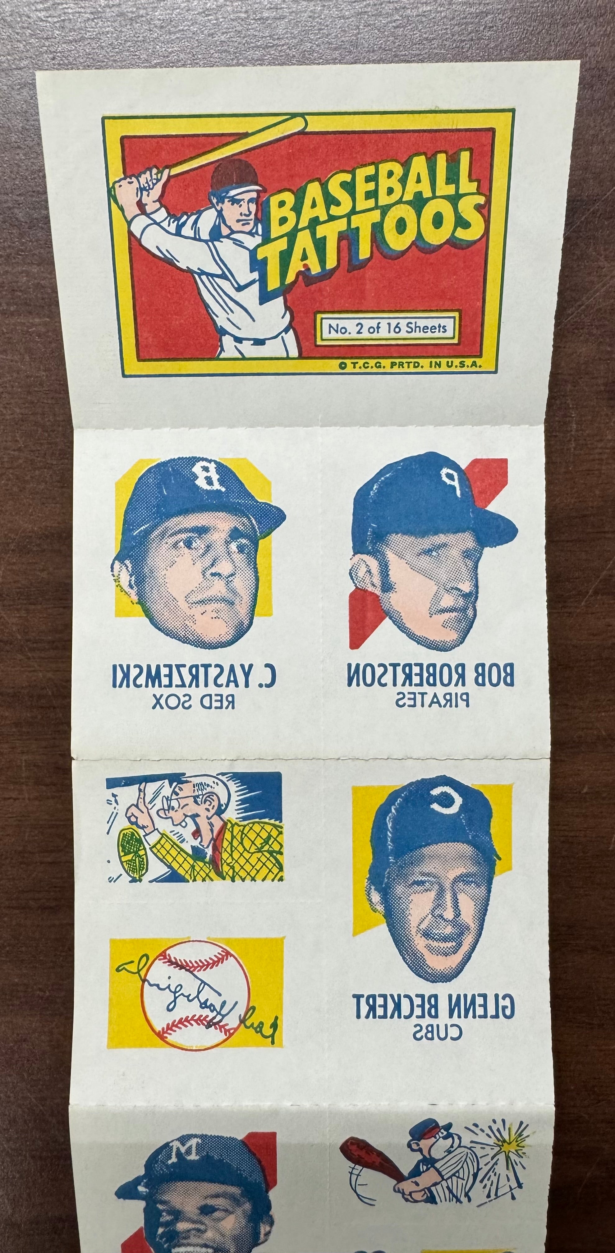 1971 Topps Baseball Tattoos Full Panel #2 W/ Yaz NM