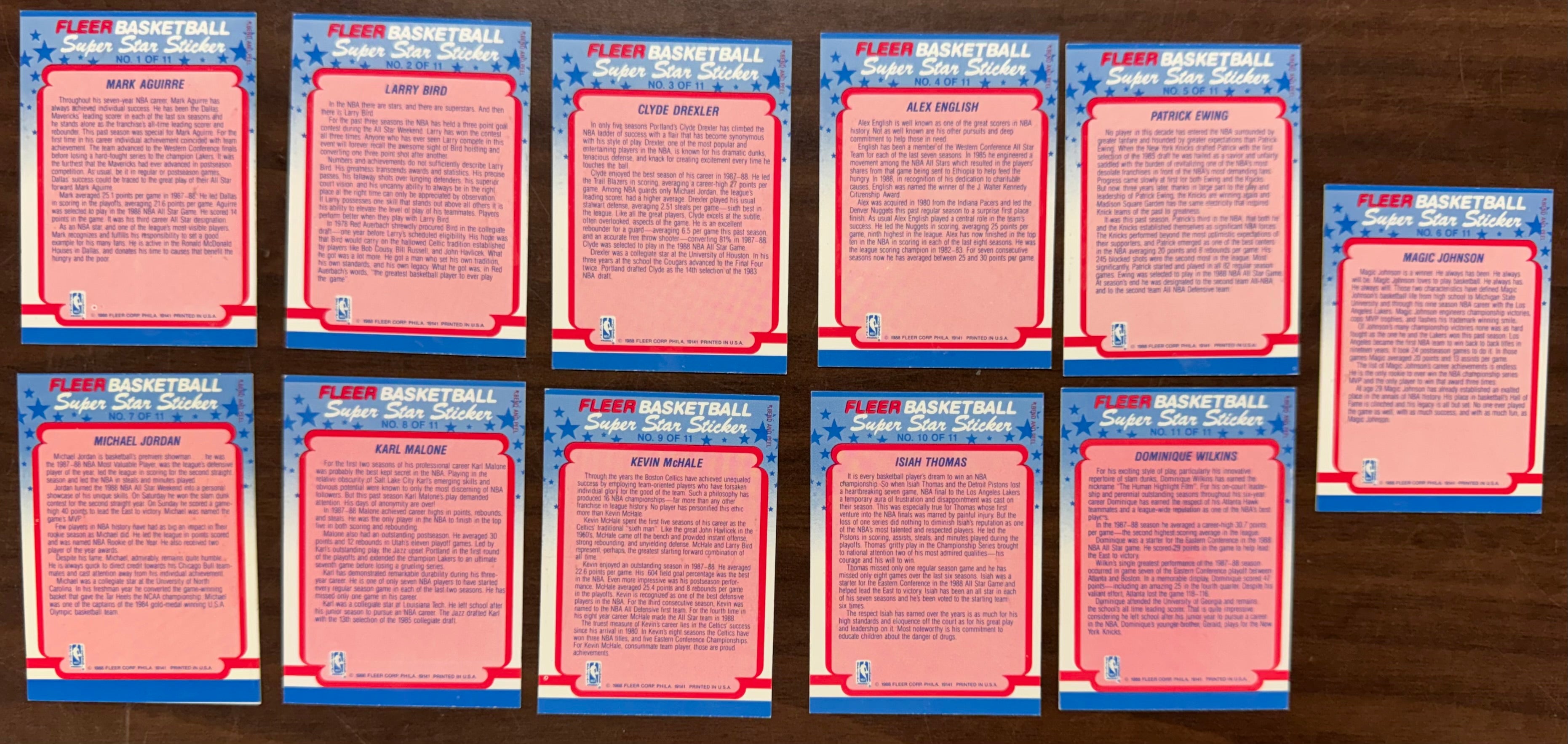 1988/89 Fleer Basketball Complete Sticker Set (11/11) NM